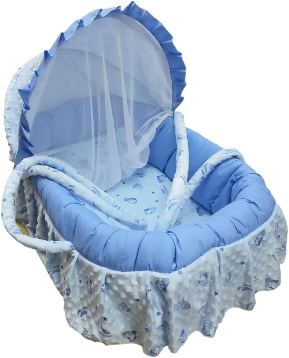 rikang Baby Carry Cot with Blue Print, Padded Mattress rikang Baby Carry Cot with Blue Print, Padded Mattress