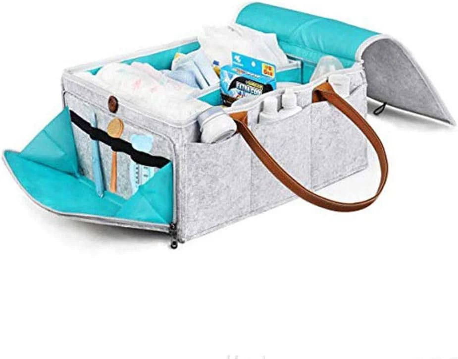 HINMAY Large Diaper Caddy Organizer Baby Nursery Storage Basket with Zipper Lid and Leather Handle, Wipes Stacker Bin Holder - 38 x 25 x 18 cm HINMAY Large Diaper Caddy Organizer Baby Nursery Storage Basket with Zipper Lid and Leather Handle, Wipes Stacker Bin Holder - 38 x 25 x 18 cm