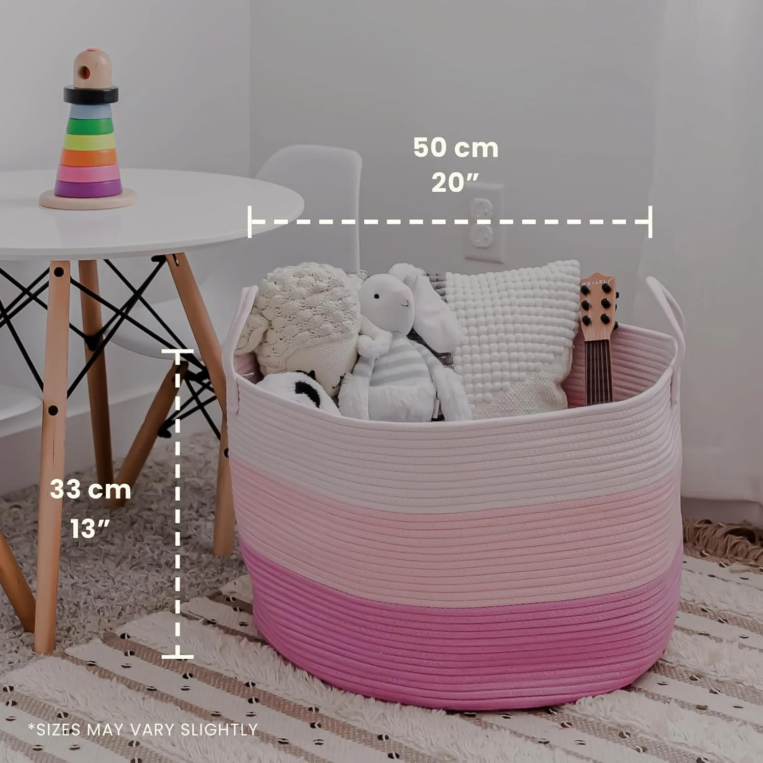 سبد لباس نوزاد ارگانی هاوس صورتی برای سازماندهی 50x33 سانتی متر | سبد بزرگ برای پتو | سبد ذخیره سازی برای اتاق نشیمن | سبد لباس کودک | سبد طناب پنبه ای | سبد لباس بافته شده