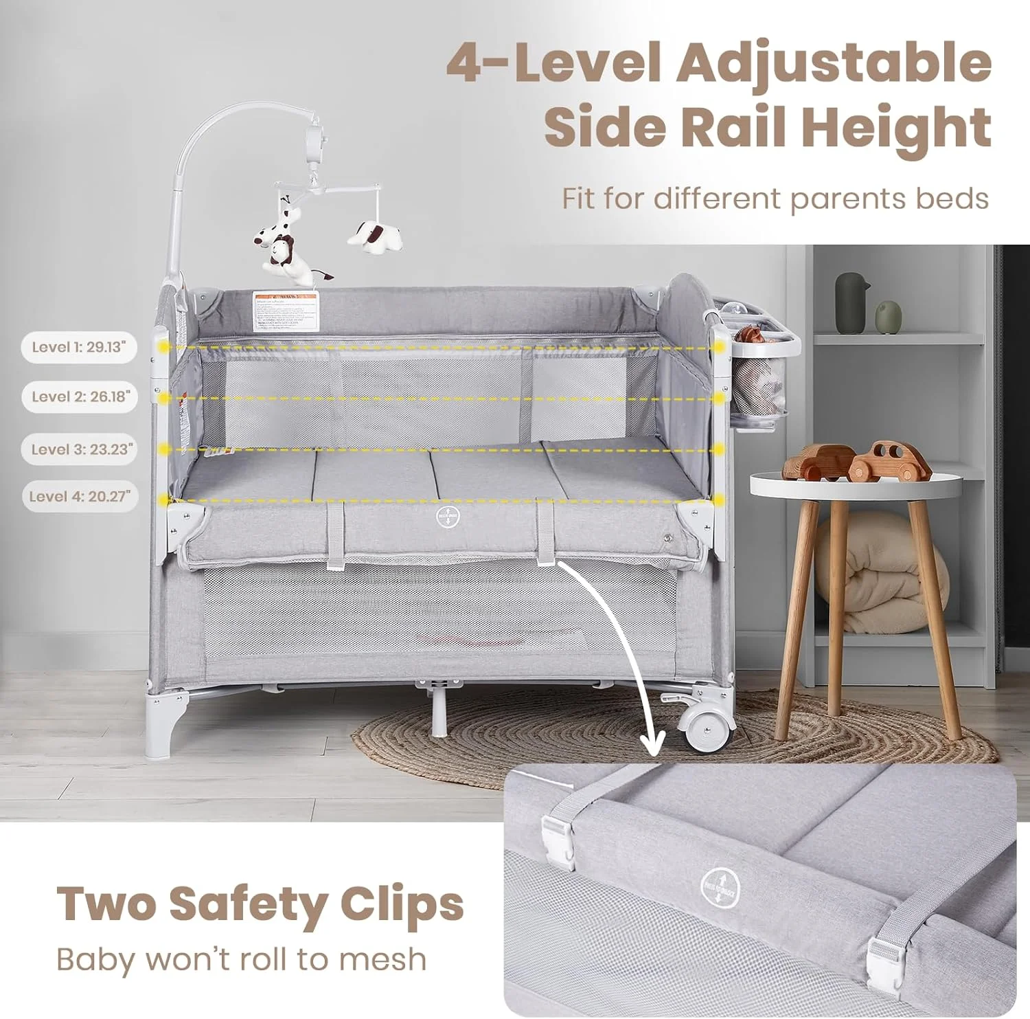 گهواره کنار تختی کودک رینبیت، تخت خواب قابل حمل 4 در 1 با تشک ضخیم، تعویض پوشک، سبد ذخیره سازی، جعبه موسیقی، کیف حمل، تخت خواب تاشو برای نوزاد (خاکستری روشن) گهواره کنار تختی کودک رینبیت، تخت خواب قابل حمل 4 در 1 با تشک ضخیم، تعویض پوشک، سبد ذخیره سازی، جعبه موسیقی، کیف حمل، تخت خواب تاشو برای نوزاد (خاکستری روشن)