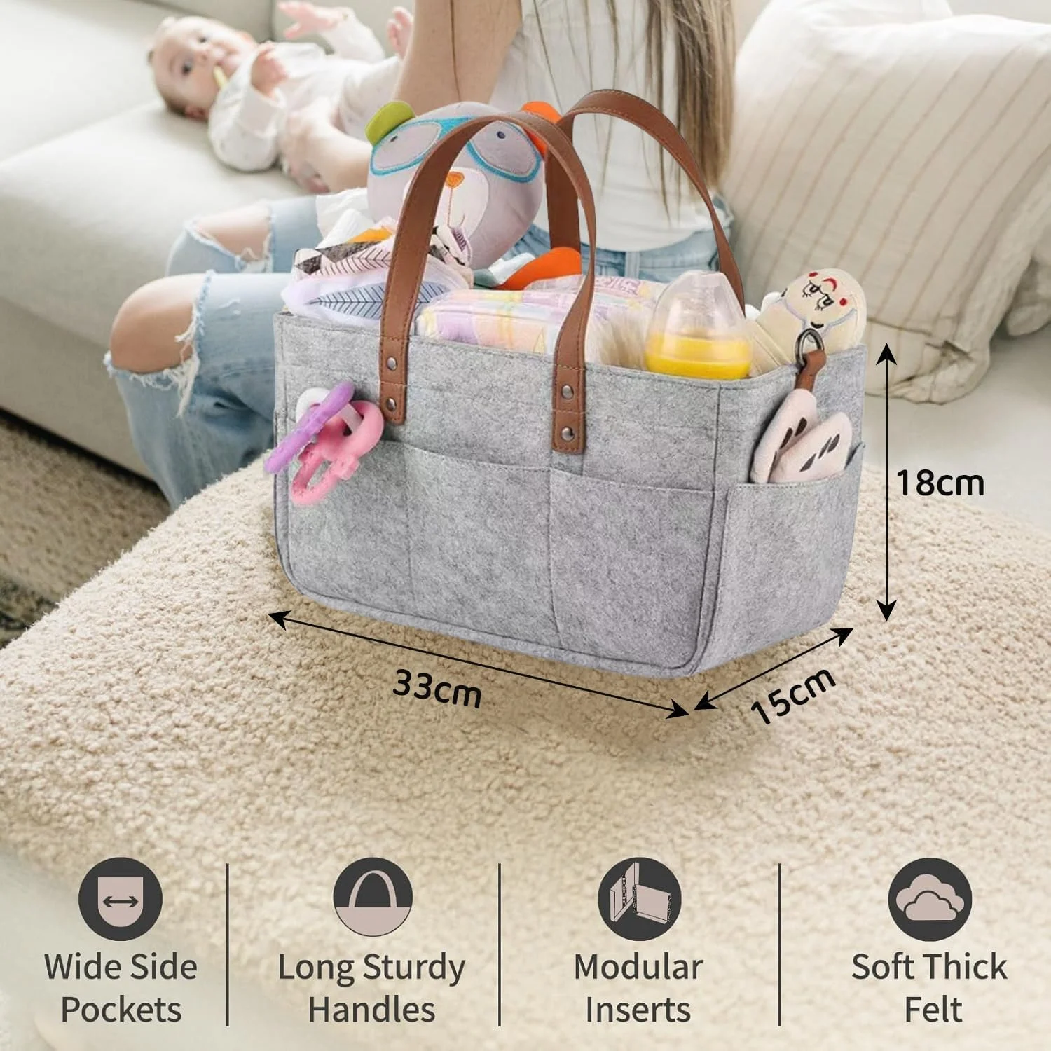 کیف ارگانایزر لوازم کودک، کیف ارگانایزر پوشک، سبد ذخیره سازی وسایل کودک، کیف قابل حمل لوازم کودک برای نوزاد پسر یا دختر، کیف مسافرتی نوزاد با ظرفیت زیاد از جنس نمد برای پوشک، اسباب بازی، شیشه شیر، دستمال مرطوب کیف ارگانایزر لوازم کودک، کیف ارگانایزر پوشک، سبد ذخیره سازی وسایل کودک، کیف قابل حمل لوازم کودک برای نوزاد پسر یا دختر، کیف مسافرتی نوزاد با ظرفیت زیاد از جنس نمد برای پوشک، اسباب بازی، شیشه شیر، دستمال مرطوب