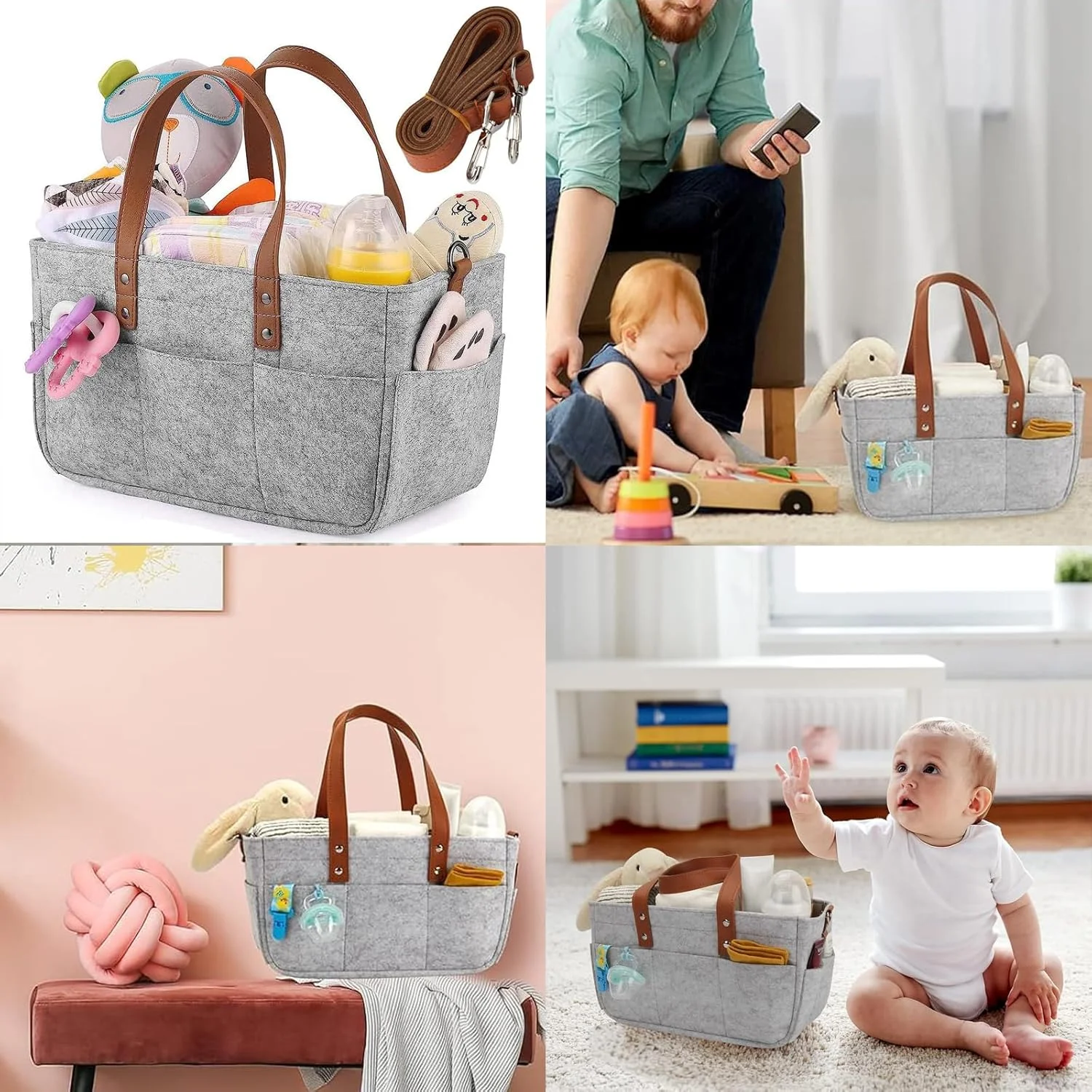 کیف لوازم کودک با بند شانه و دسته چرمی، کیف لوازم قابل حمل برای نوزاد پسر و دختر، سبد بزرگ چند منظوره برای نگهداری لوازم کودک کیف لوازم کودک با بند شانه و دسته چرمی، کیف لوازم قابل حمل برای نوزاد پسر و دختر، سبد بزرگ چند منظوره برای نگهداری لوازم کودک