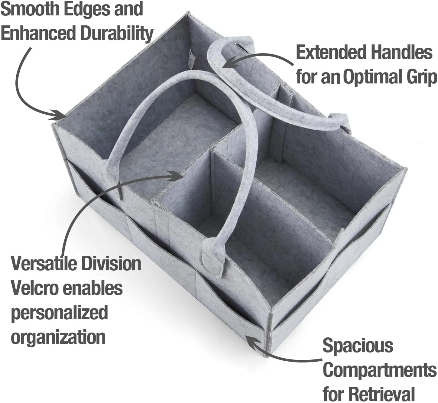 ارگانایزر لوازم کودک PandaEar، سبد ذخیره سازی قابل حمل برای پوشک و لوازم نوزاد، ارگانایزر تاشو با طراحی تقسیم شده (خاکستری)