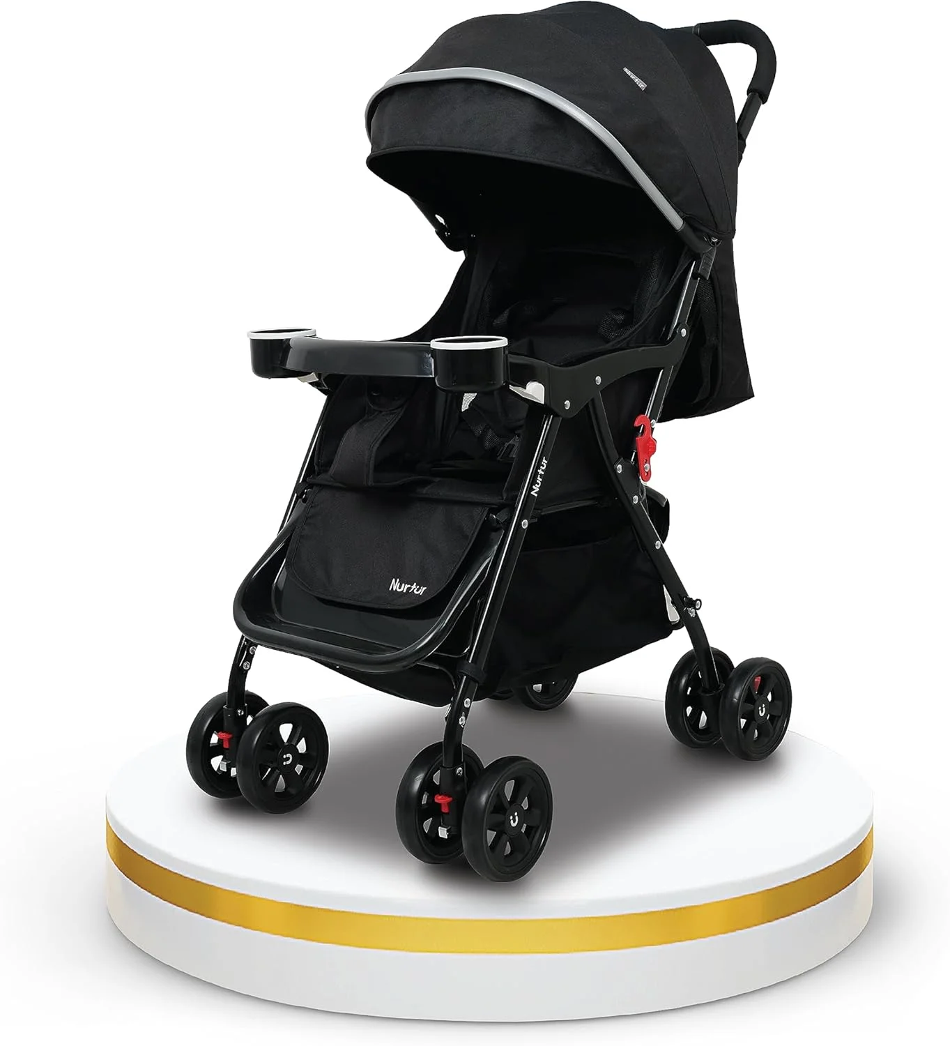 کالسکه مسافرتی فوق العاده جمع و جور و سبک وزن کودک نورتر بلیس با سبد ذخیره سازی، سینی غذای جداشدنی، صندلی تکیه گاه دار و زیرپایی، 0-36 ماه، مشکی