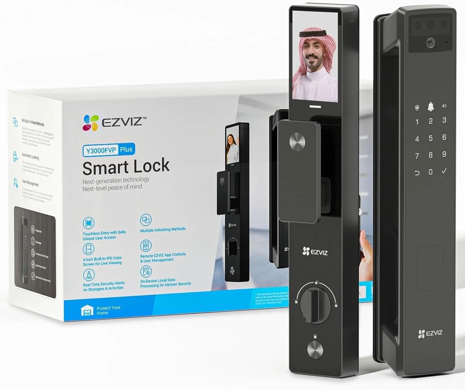 قفل هوشمند EZVIZ مدل Y3000FVP PLUS، قفل درب هوشمند 8 در 1، قفل درب تشخیص چهره سه بعدی و رگ دست، وای فای داخلی + 8 گیگابایت حافظه، دید در شب، اینترکام فعال و ایمنی کودک (مورتایس 6068)