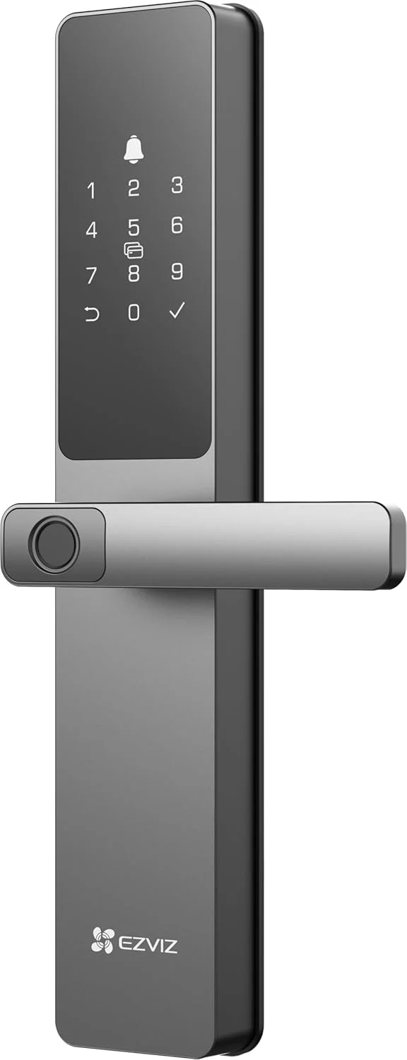 قفل هوشمند EZVIZ مدل DL05، قفل درب بدون کلید 7 در 1، با دسترسی از طریق اثر انگشت، گزینه های باز کردن قفل متعدد، هشدارهای فوری، مقاوم در برابر آب و هوا، کنترل حریم خصوصی ایمنی کودک (DL05-خاکستری، زبانه 6068)