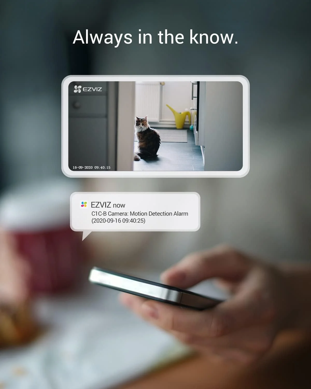 دوربین امنیتی وای فای EZVIZ C1C-B، دوربین داخلی، دوربین نظارت خانگی 1080p با دید در شب 12 متری، مکالمه دو طرفه، لنز زاویه باز، هشدار صدا، حالت خواب، تشخیص حرکت، پشتیبانی از کارت MicroSD