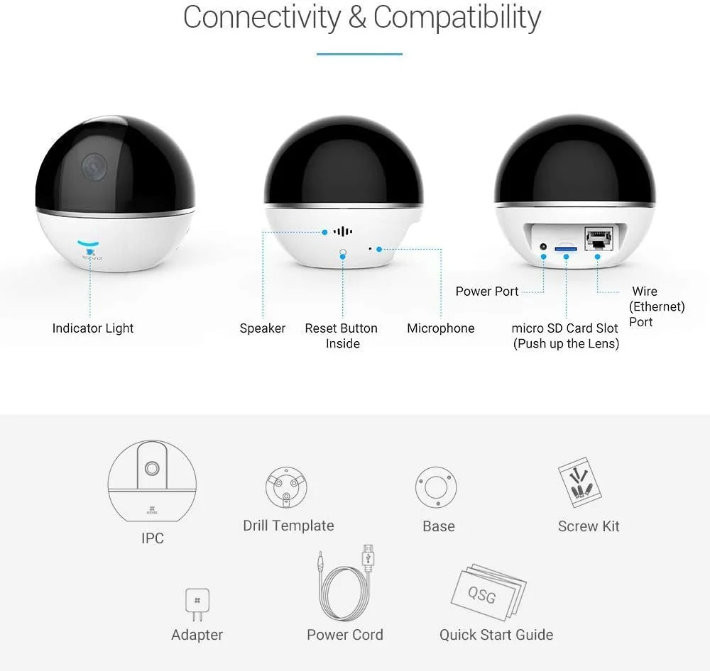 دوربین امنیتی هوشمند خانگی وای فای EZVIZ C6TC، 1080p، دوربین نظارتی با ردیابی حرکت، چرخش 360 درجه، مکالمه دو طرفه، دید در شب عالی، سفید، CS CV248 B0 32WFR(EU) دوربین امنیتی هوشمند خانگی وای فای EZVIZ C6TC، 1080p، دوربین نظارتی با ردیابی حرکت، چرخش 360 درجه، مکالمه دو طرفه، دید در شب عالی، سفید، CS CV248 B0 32WFR(EU)