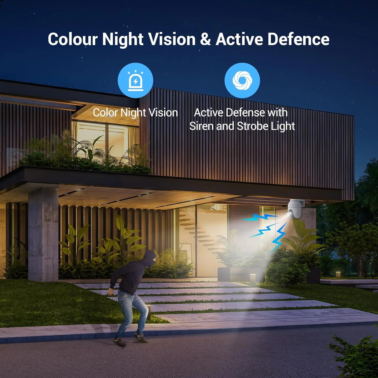 دوربین امنیتی EZVIZ C8C، دوربین وای فای 4 مگاپیکسلی 2K+ مناسب فضای باز، دوربین مداربسته برای خانه با پوشش 360 درجه، تشخیص شکل انسان/وسیله نقلیه، ردیابی زوم خودکار، دید در شب رنگی، ضد آب و هوا، مکالمه دو طرفه