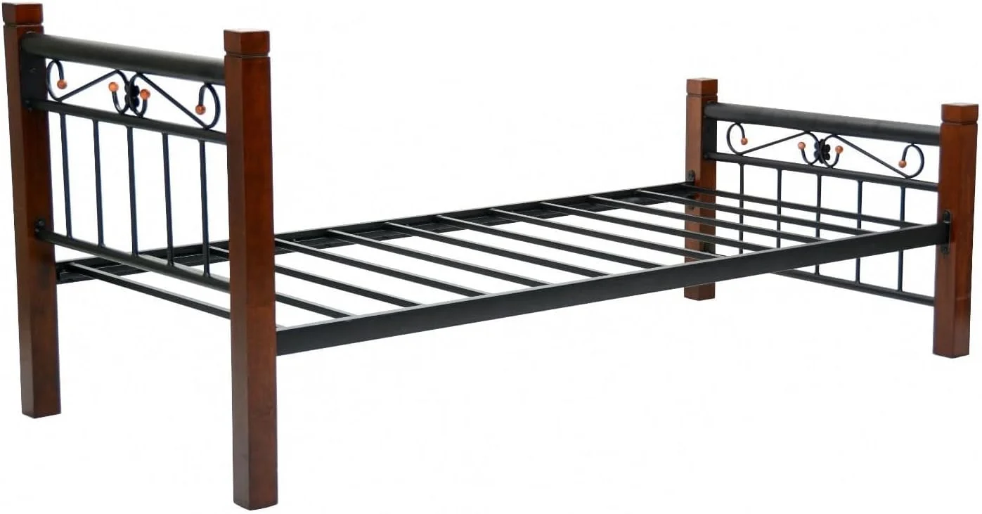 تخت خواب یک نفره فلزی چوبی مدرن SULSHA، ابعاد 90x190 سانتی متر