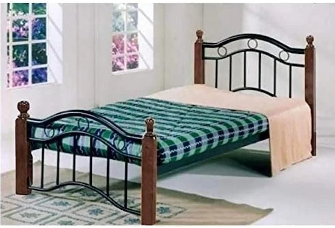 تخت خواب یک نفره بادوام چوبی و فلزی SULSHA برای منزل قهوه ای 190X90X15 سانتی متر Sul1434