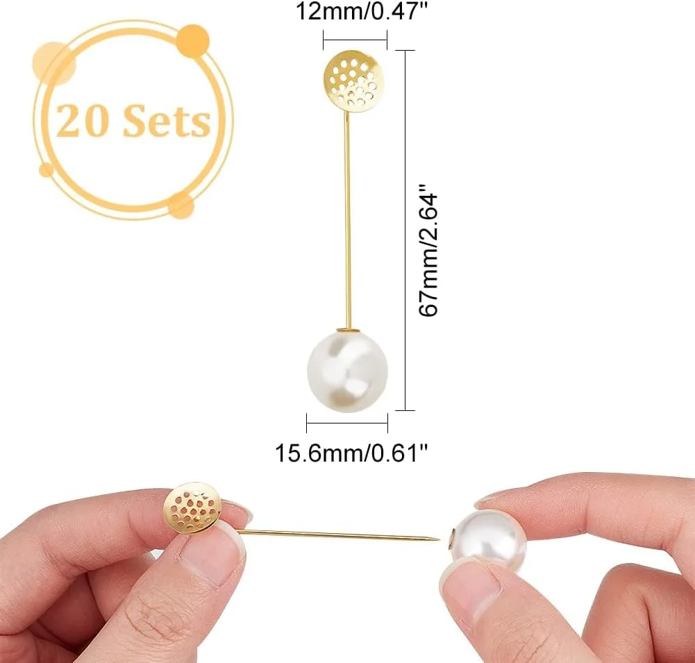 KASTWAVE 50 Golden Tray Pins with Imitation Pearl Beads for Men and Women Suit Tie Hat Scarf DIY Accessories KASTWAVE 50 Golden Tray Pins with Imitation Pearl Beads for Men and Women Suit Tie Hat Scarf DIY Accessories
