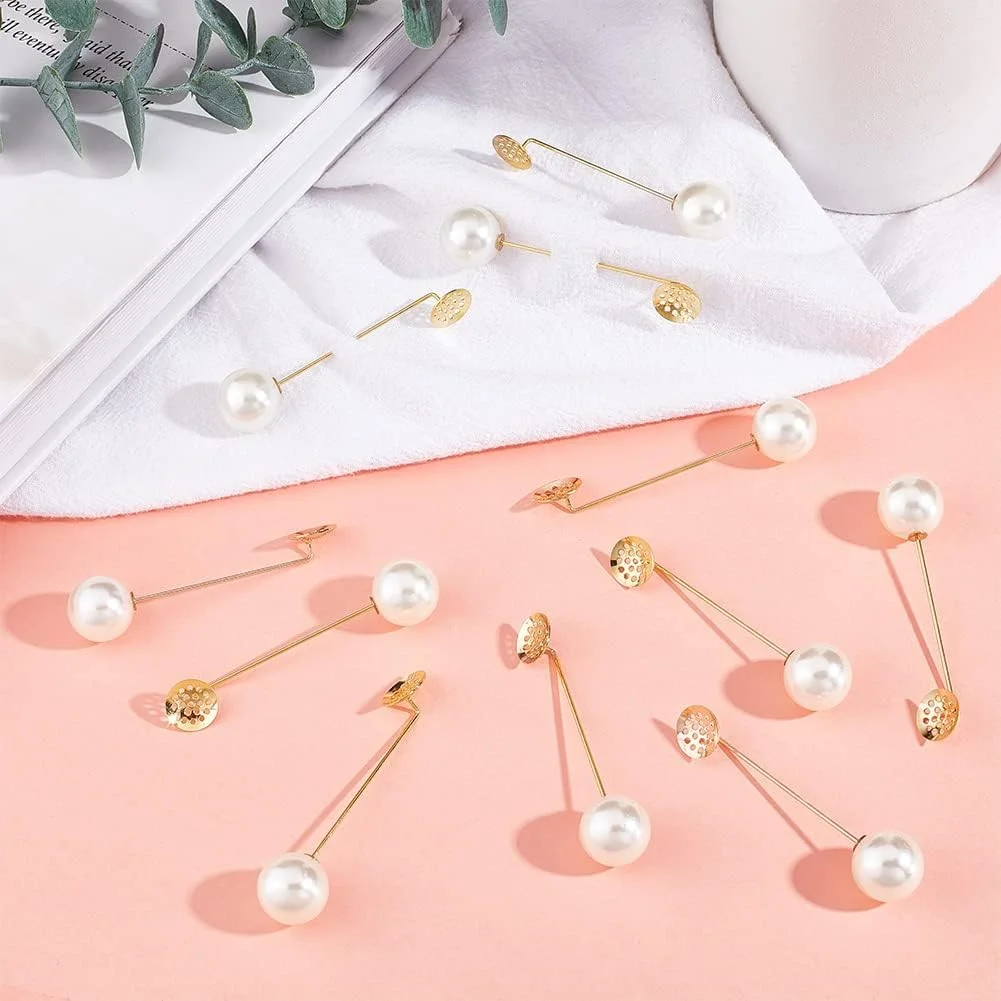 KASTWAVE 50 Golden Tray Pins with Imitation Pearl Beads for Men and Women Suit Tie Hat Scarf DIY Accessories KASTWAVE 50 Golden Tray Pins with Imitation Pearl Beads for Men and Women Suit Tie Hat Scarf DIY Accessories