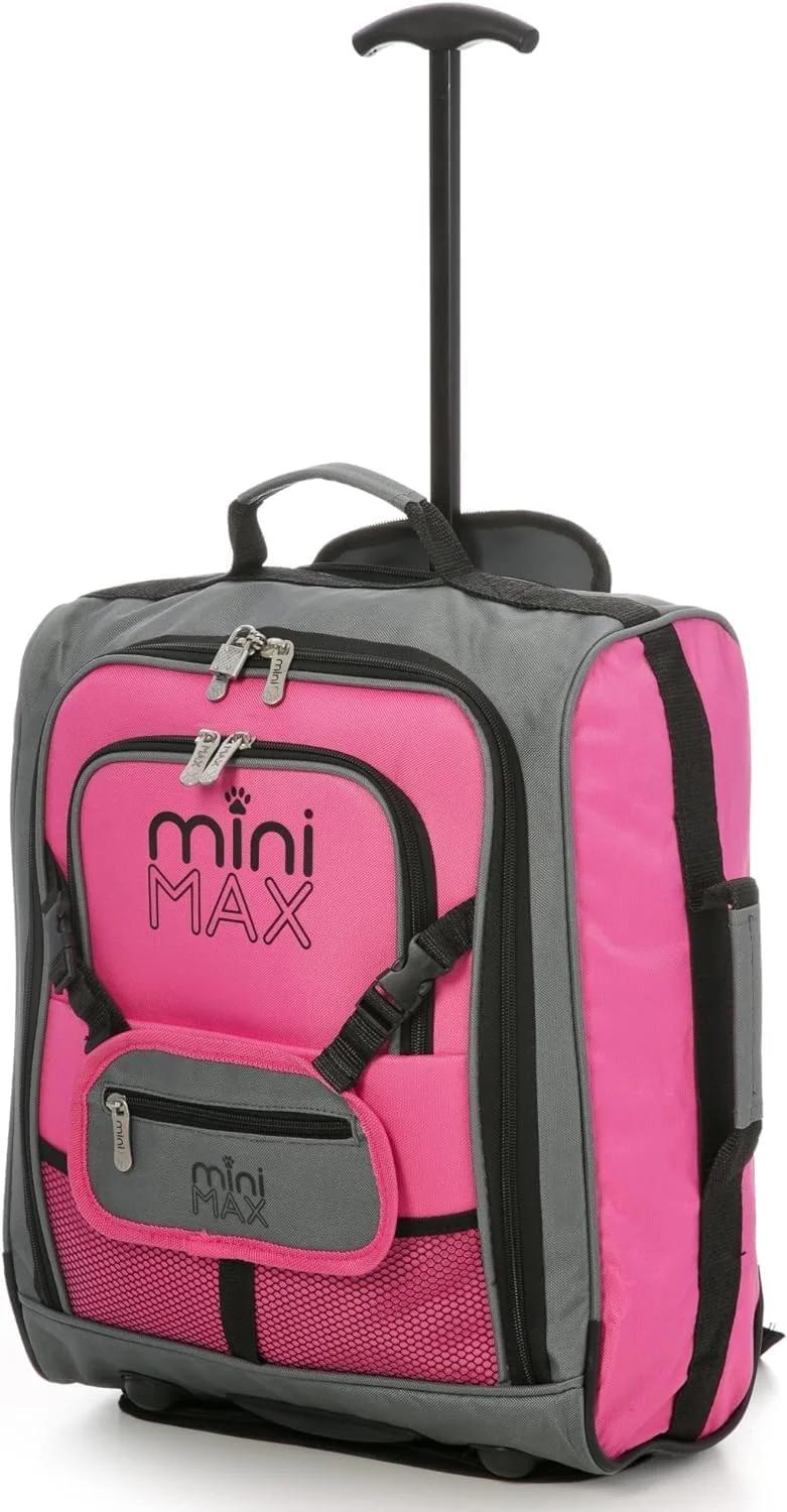 Aerolite MiniMAX Childrens/Kids Luggage Carry On Trolley Suitcase with Backpack and Pouch for Your Favourite Doll/Action Figure/Bear, Pink Minimax, 45x35x20cm, Hand Luggage