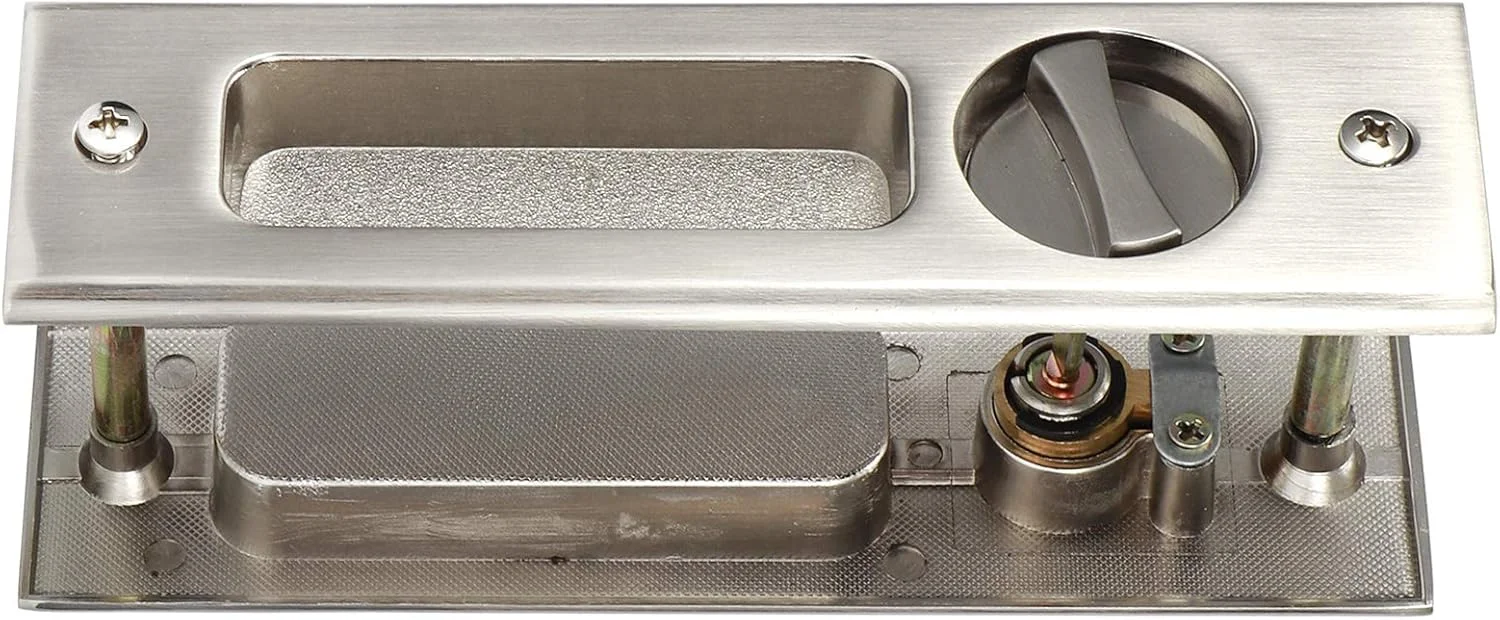 کیت قفل کشویی درب آلیاژ روی Fafeicy با سیلندر قفل برای اطمینان از امنیت درب های کابینت بالکن حمام، نقره ای برس خورده، ضخامت 35-40 میلی متر (مربع مشکی تکی (#2))