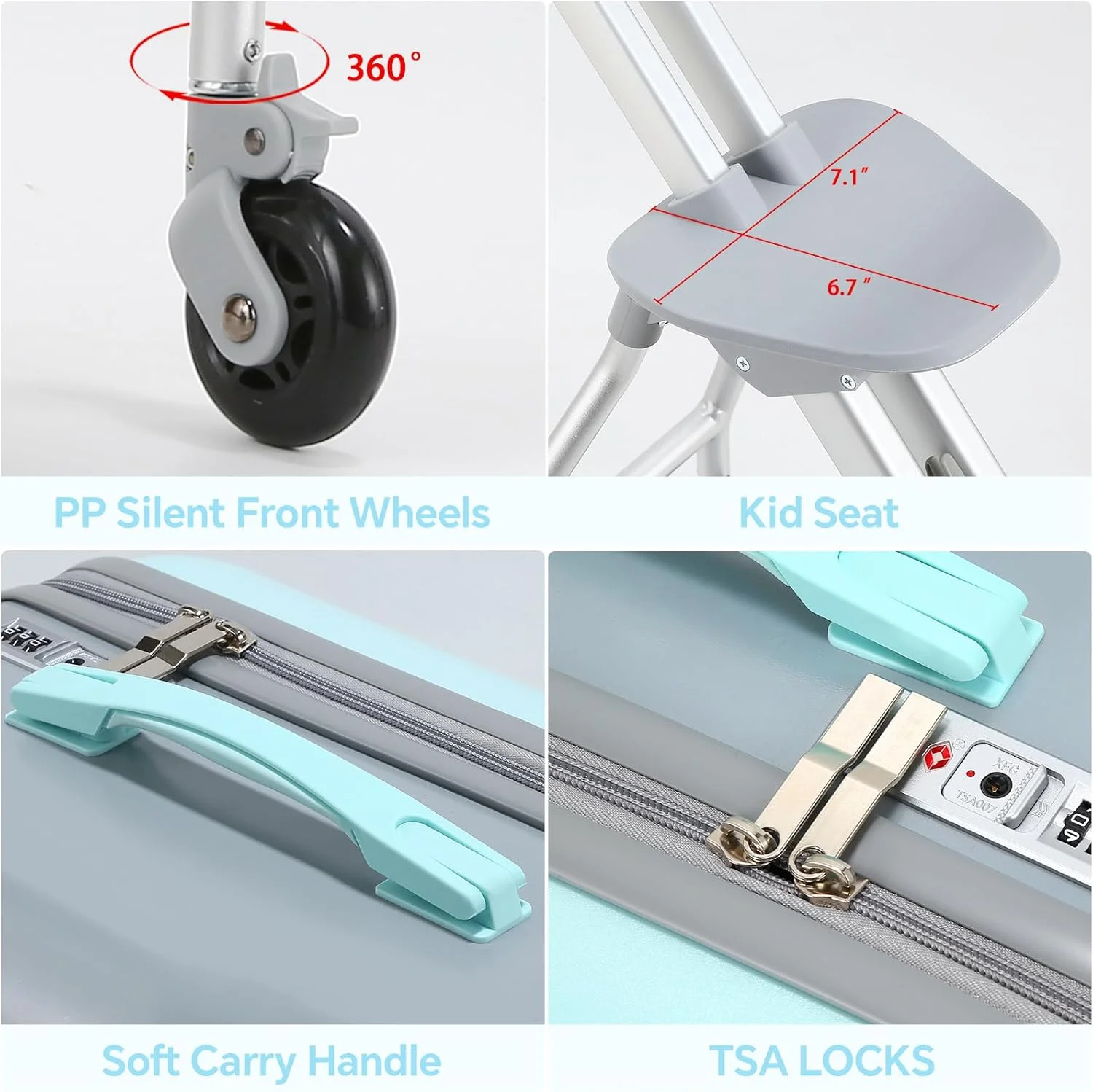 چمدان کودکانه آ اودی مدل Ride-able 2 در 1، چمدان ترولی جداشدنی با 6 چرخ جهانی، چمدان سفری سایز 20 اینچ با طراحی صندلی کودک - حداکثر ظرفیت 50 کیلوگرم، آبی، متوسط، سواری