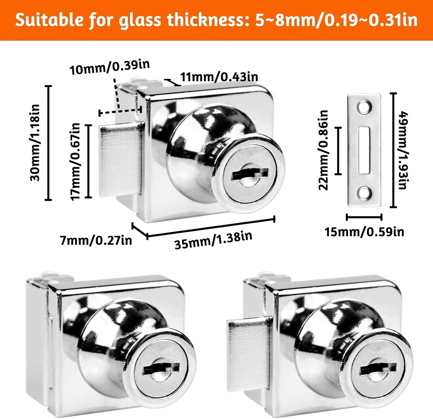قفل کابینت شیشه ای 2 عددی، قفل درب شیشه ای تکی، قفل جایگزین کابینت ویترینی برای درب شیشه ای 5-8 میلی متری، کلید جداگانه بدون نیاز به سوراخکاری، آلیاژ روی (همراه با 4 کلید) قفل کابینت شیشه ای 2 عددی، قفل درب شیشه ای تکی، قفل جایگزین کابینت ویترینی برای درب شیشه ای 5-8 میلی متری، کلید جداگانه بدون نیاز به سوراخکاری، آلیاژ روی (همراه با 4 کلید)