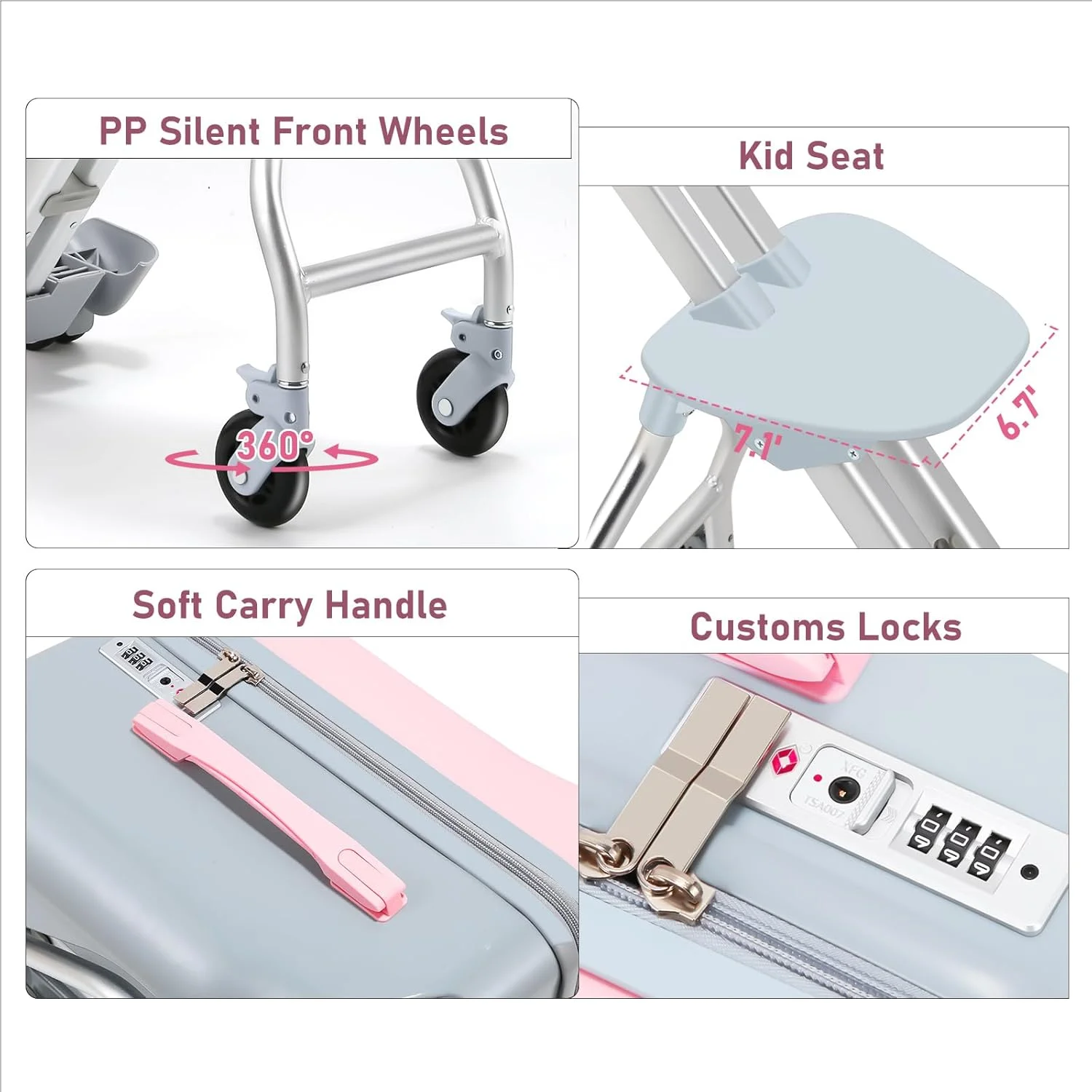 چمدان کودکانه آئودی مدل 2 در 1، چمدان ترولی جداشدنی با 6 چرخ جهانی، چمدان سفری سایز 20 اینچ با طراحی صندلی کودک - صورتی، مدیوم، سوارشدنی چمدان کودکانه آئودی مدل 2 در 1، چمدان ترولی جداشدنی با 6 چرخ جهانی، چمدان سفری سایز 20 اینچ با طراحی صندلی کودک - صورتی، مدیوم، سوارشدنی