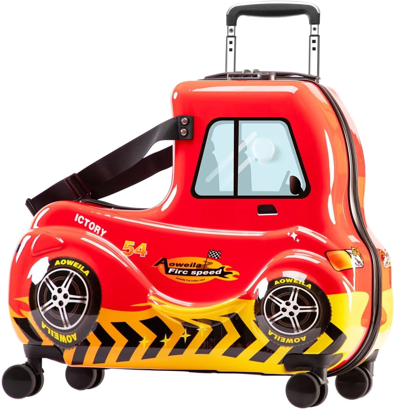 چمدان چرخ دار کودکانه AO WEI LA OW مناسب برای کودکان 3 تا 12 ساله (ماشین قرمز سایز بزرگ 25 اینچ)