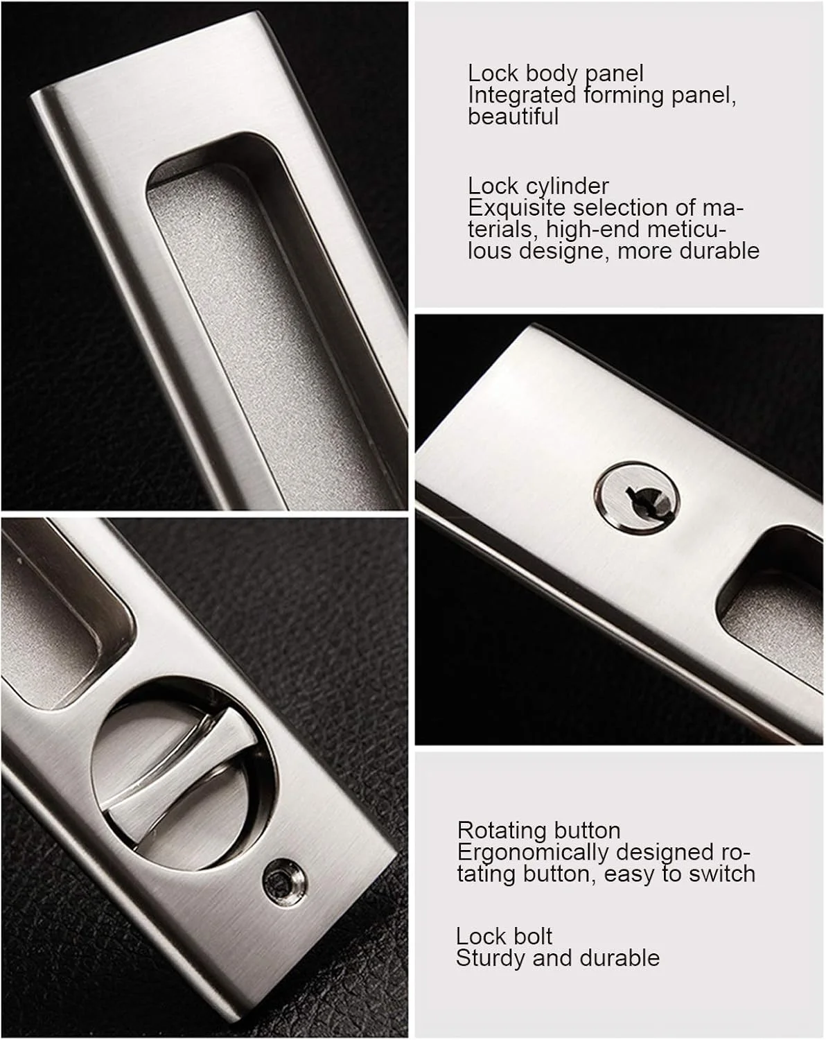 کیت قفل کشویی درب آلیاژ روی Fafeicy با سیلندر قفل برای اطمینان از امنیت درب های کابینت بالکن حمام، نقره ای برس خورده، ضخامت 35-40 میلی متر (مربع مشکی تکی (#2))