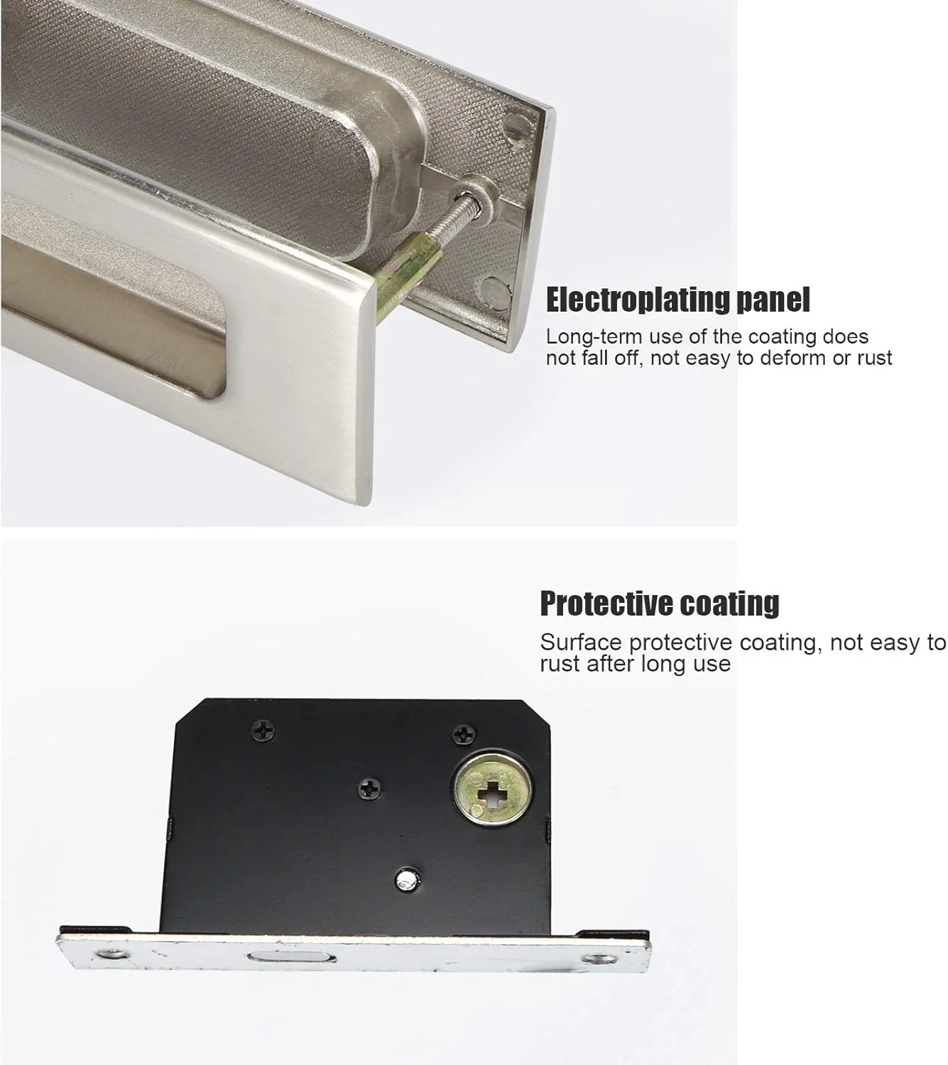 کیت قفل کشویی درب آلیاژ روی Fafeicy با سیلندر قفل برای اطمینان از امنیت درب های کابینت بالکن حمام، نقره ای برس خورده، ضخامت 35-40 میلی متر (مربع مشکی تکی (#2))