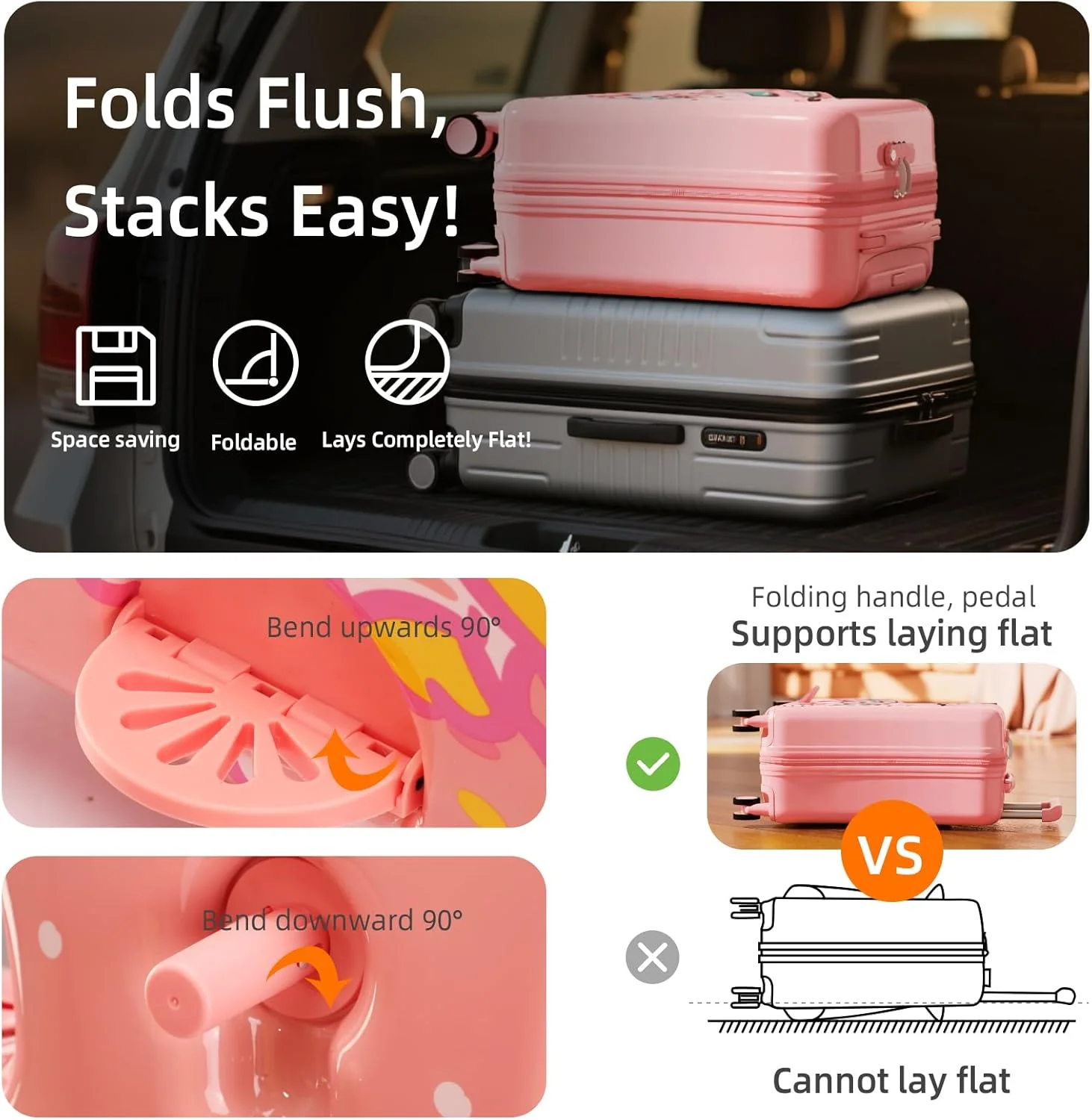 چمدان چرخدار سبک وزن کودکانه AO WEI LA OW با چرخ های اسپینر و طراحی تاشو، صورتی، 20 اینچ + مناسب کودکان 1 تا 3 ساله، طرح دونات صورتی