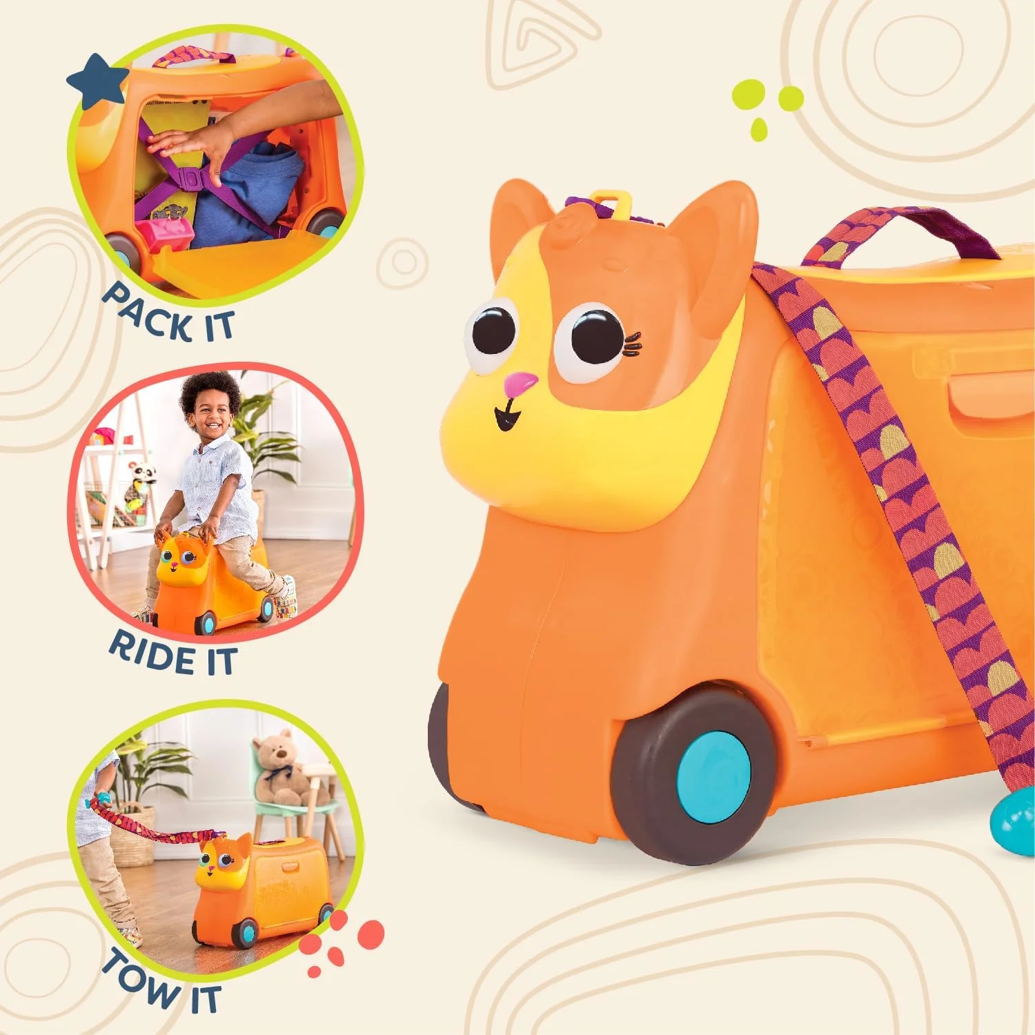 B. toys – اسباب بازی سواری – چمدان گربه ای سواری – چمدان کودک – فضای ذخیره سازی برای مسافرت – 2 سال به بالا – Gogo Ride-On - Lolo B. toys – اسباب بازی سواری – چمدان گربه ای سواری – چمدان کودک – فضای ذخیره سازی برای مسافرت – 2 سال به بالا – Gogo Ride-On - Lolo