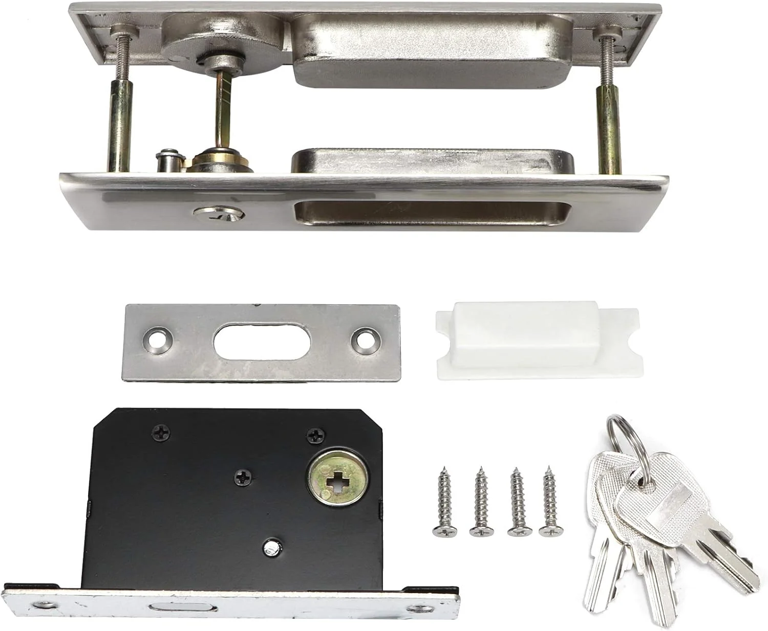 کیت قفل کشویی درب آلیاژ روی Fafeicy با سیلندر قفل برای اطمینان از امنیت درب های کابینت بالکن حمام، نقره ای برس خورده، ضخامت 35-40 میلی متر (مربع مشکی تکی (#2))