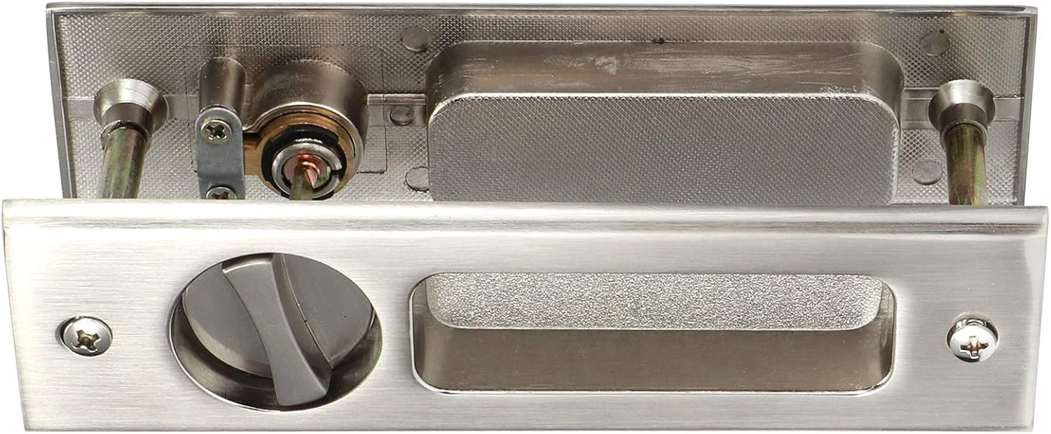 کیت قفل کشویی درب آلیاژ روی Fafeicy با سیلندر قفل برای اطمینان از امنیت درب های کابینت بالکن حمام، نقره ای برس خورده، ضخامت 35-40 میلی متر (مربع مشکی تکی (#2))