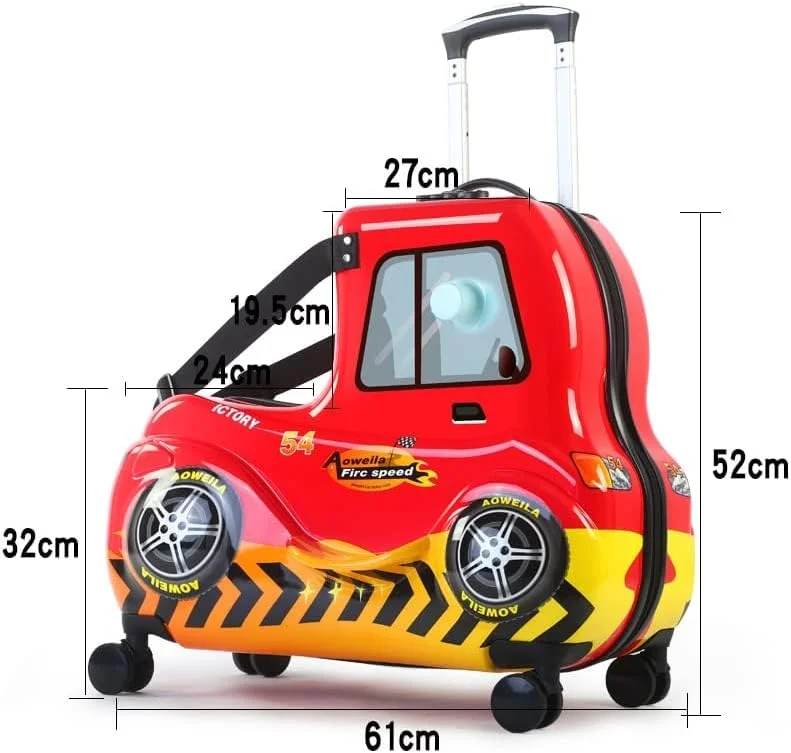 چمدان چرخ دار کودکانه AO WEI LA OW مناسب برای کودکان 3 تا 12 ساله (ماشین قرمز سایز بزرگ 25 اینچ)