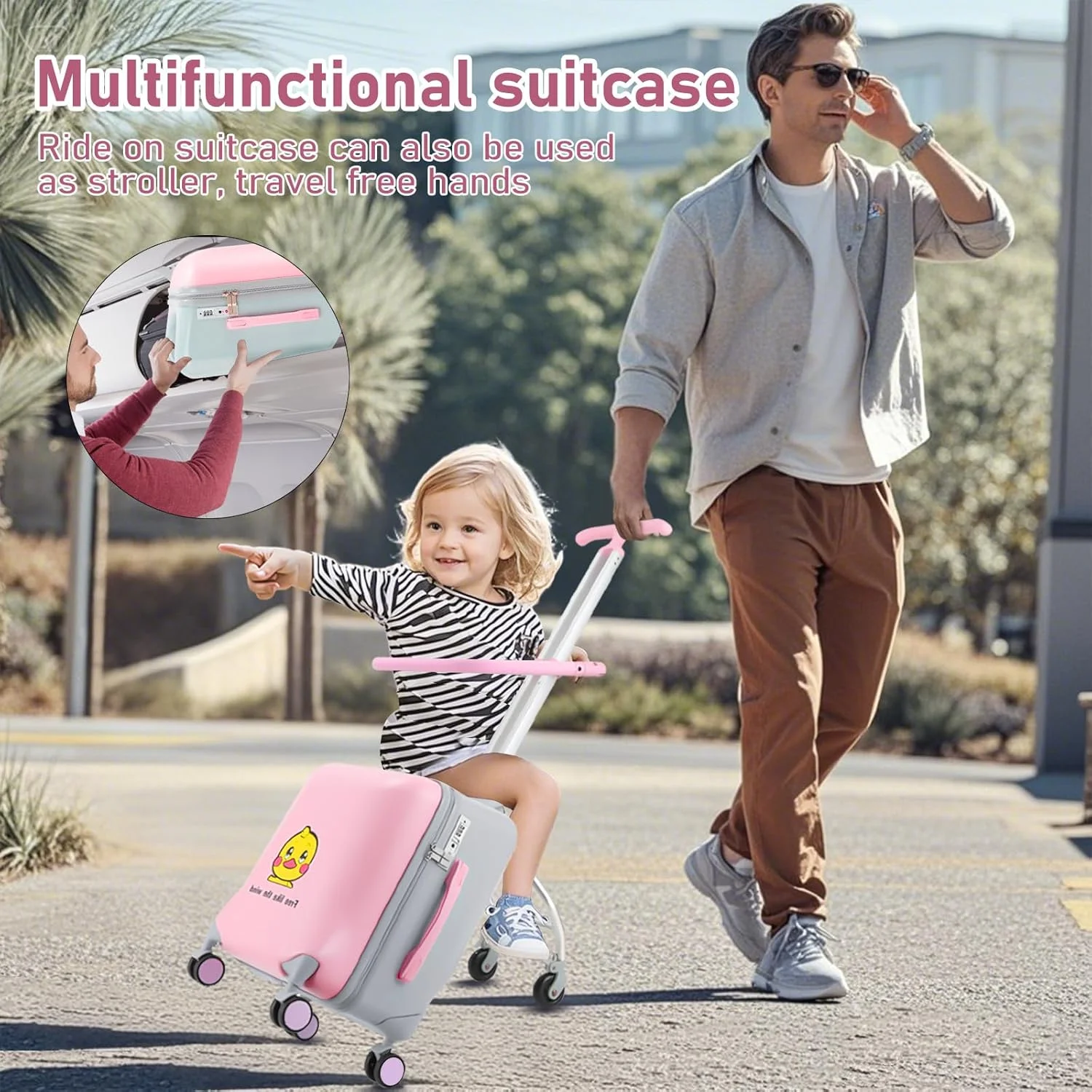 چمدان کودکانه آئودی مدل 2 در 1، چمدان ترولی جداشدنی با 6 چرخ جهانی، چمدان سفری سایز 20 اینچ با طراحی صندلی کودک - صورتی، مدیوم، سوارشدنی چمدان کودکانه آئودی مدل 2 در 1، چمدان ترولی جداشدنی با 6 چرخ جهانی، چمدان سفری سایز 20 اینچ با طراحی صندلی کودک - صورتی، مدیوم، سوارشدنی