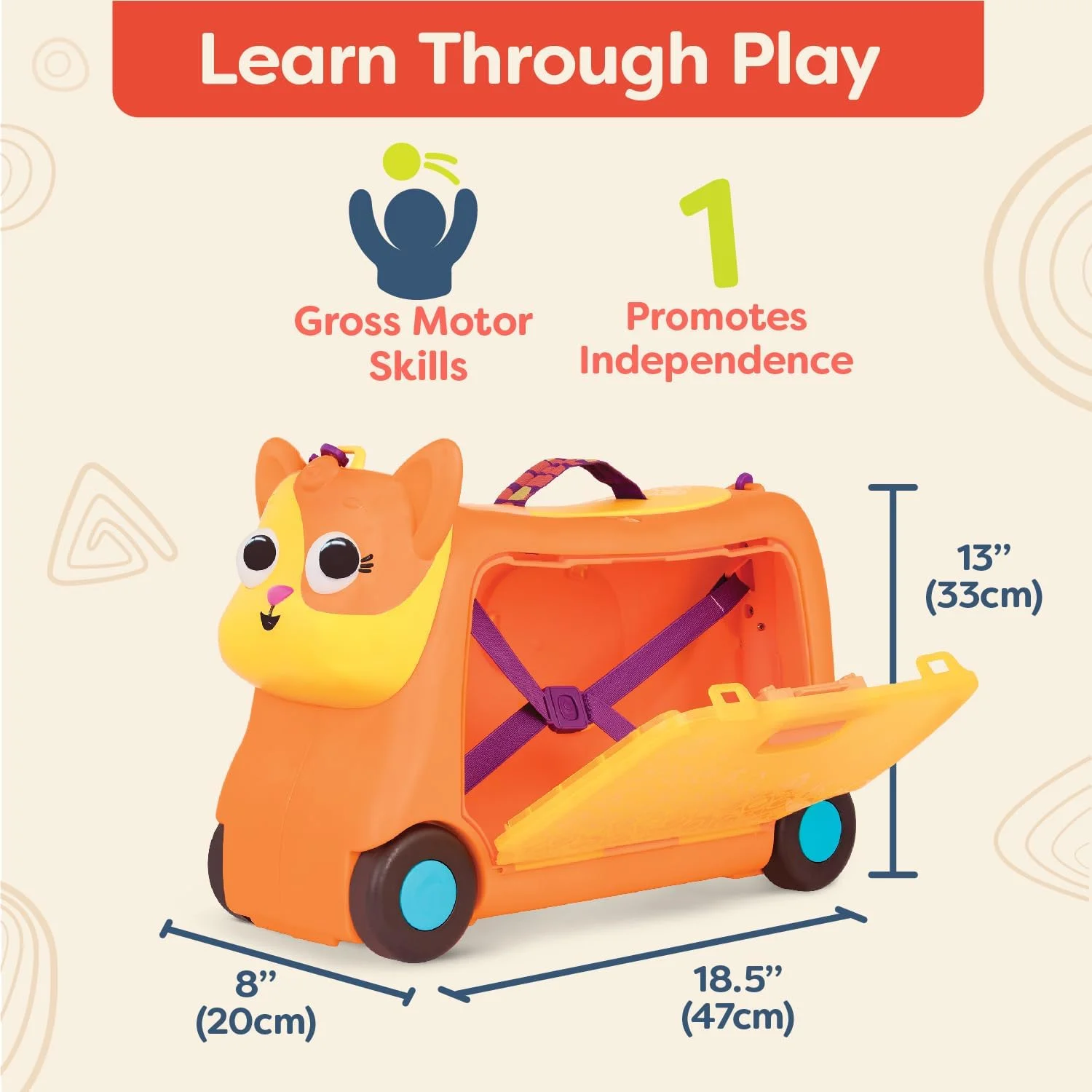 B. toys – اسباب بازی سواری – چمدان گربه ای سواری – چمدان کودک – فضای ذخیره سازی برای مسافرت – 2 سال به بالا – Gogo Ride-On - Lolo B. toys – اسباب بازی سواری – چمدان گربه ای سواری – چمدان کودک – فضای ذخیره سازی برای مسافرت – 2 سال به بالا – Gogo Ride-On - Lolo