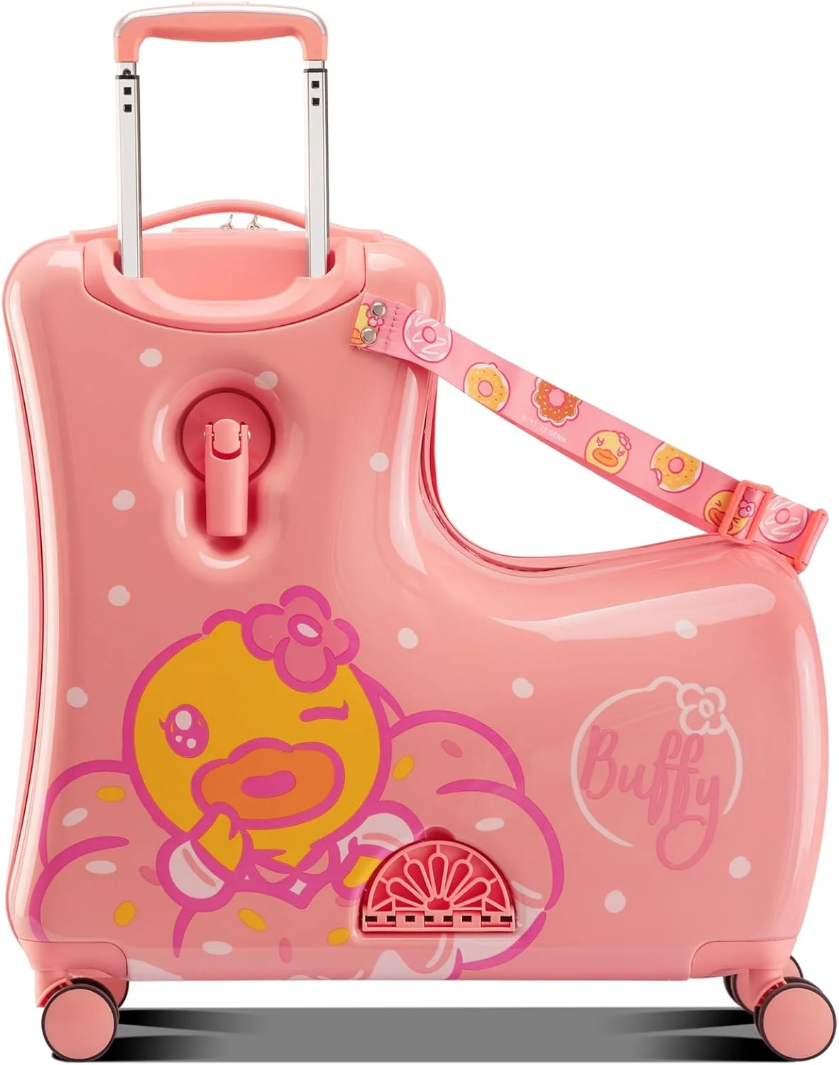 چمدان چرخدار سبک وزن کودکانه AO WEI LA OW با چرخ های اسپینر و طراحی تاشو، صورتی، 20 اینچ + مناسب کودکان 1 تا 3 ساله، طرح دونات صورتی