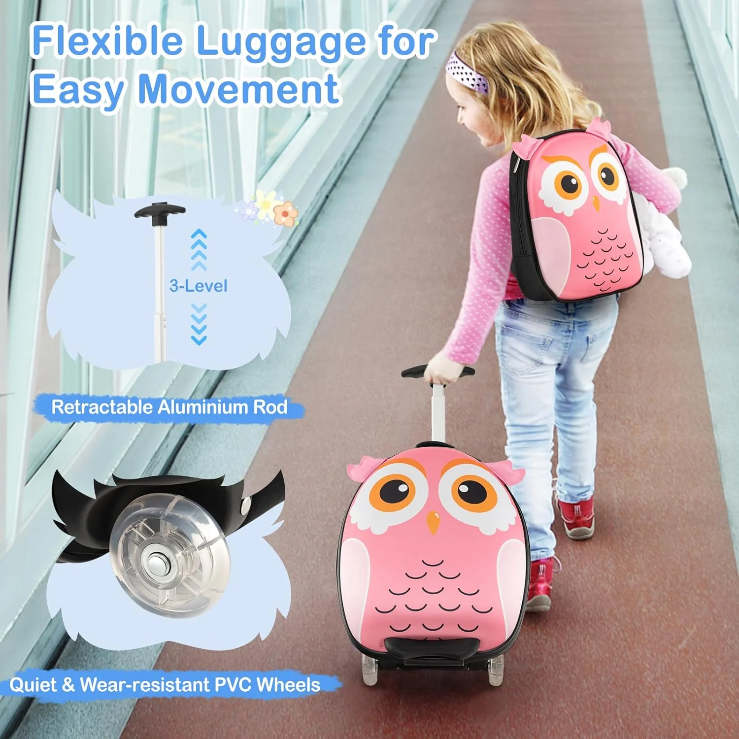 مجموعه چمدان کودک 2 تکه بیبی جوی، چمدان چرخدار 16 اینچی به همراه کوله پشتی 12 اینچی، چمدان کابین سایز مورد تایید هواپیمایی برای دختران، پسران، کودکان نوپا