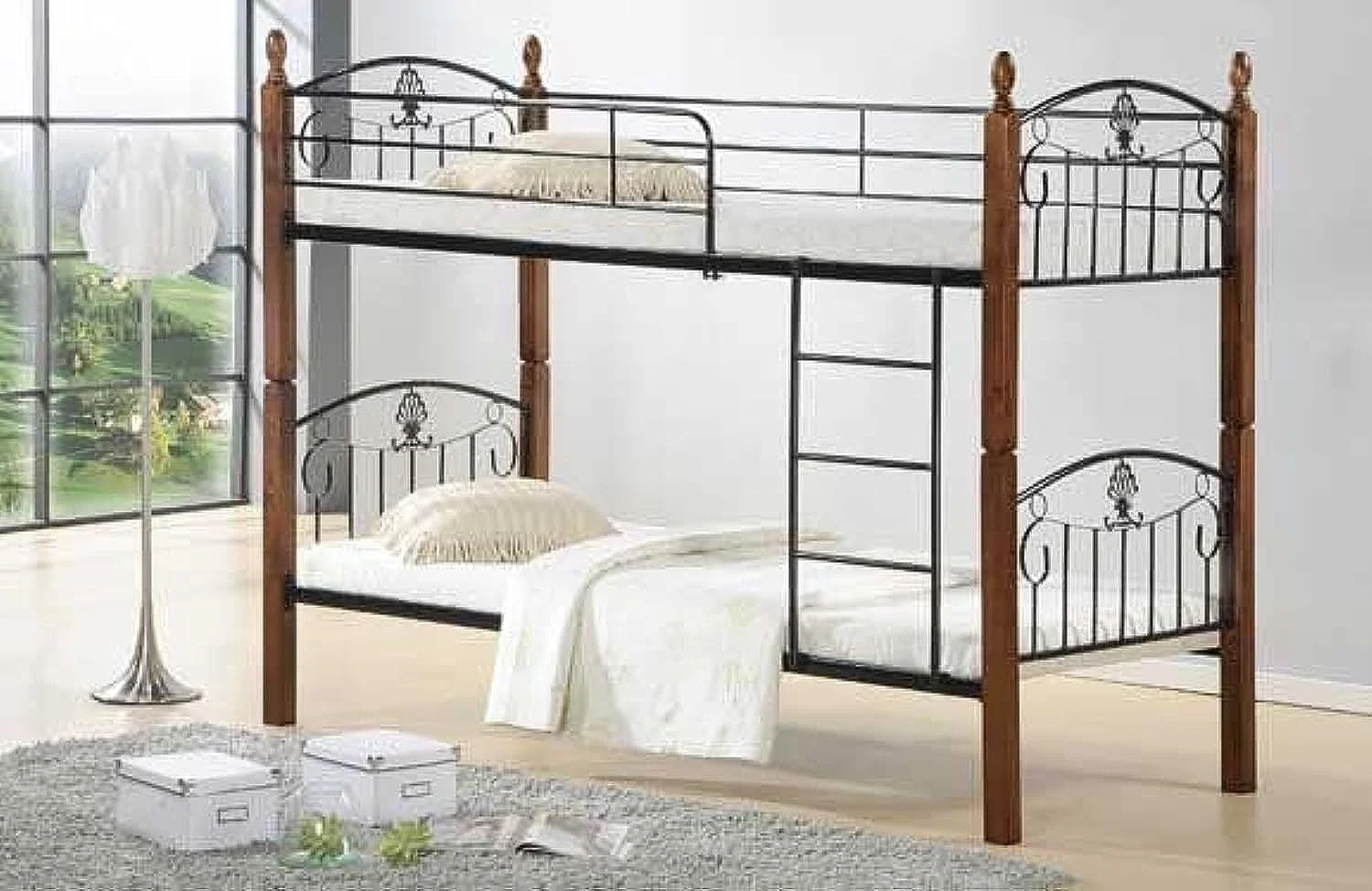 SULSHA furniture Antique Wooden Metal Single Size Bunk Bed with Medical mattress 190X90X7