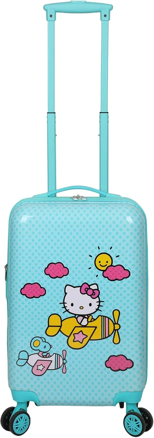 چمدان چرخ دار کودکانه 20 اینچی Bioworld Hello Kitty با طرح هواپیما و دسته تلسکوپی