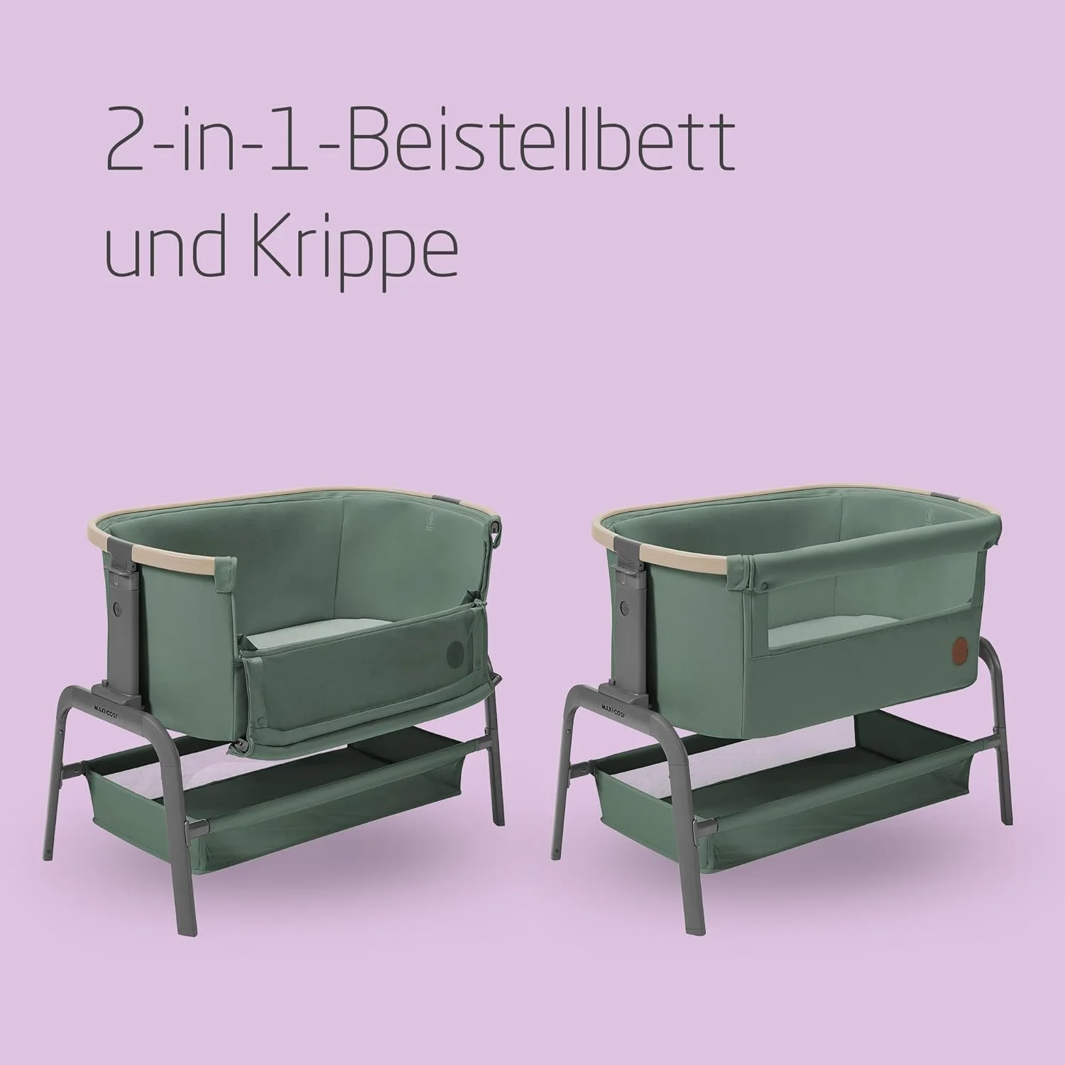 تخت کنار مادر ماکسی کوزی مدل Iora، تشک فوق العاده راحت، سبد ذخیره سازی بزرگ، سر خوردن آسان برای تناسب کامل، تاشو و حمل آسان، 0-6 ماه، سبز