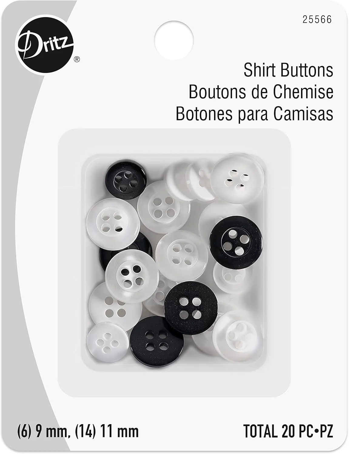 دریتز، دکمه پیراهن در اندازه های مختلف 9 و 11 میلی متر، 20 عدد دریتز، دکمه پیراهن در اندازه های مختلف 9 و 11 میلی متر، 20 عدد