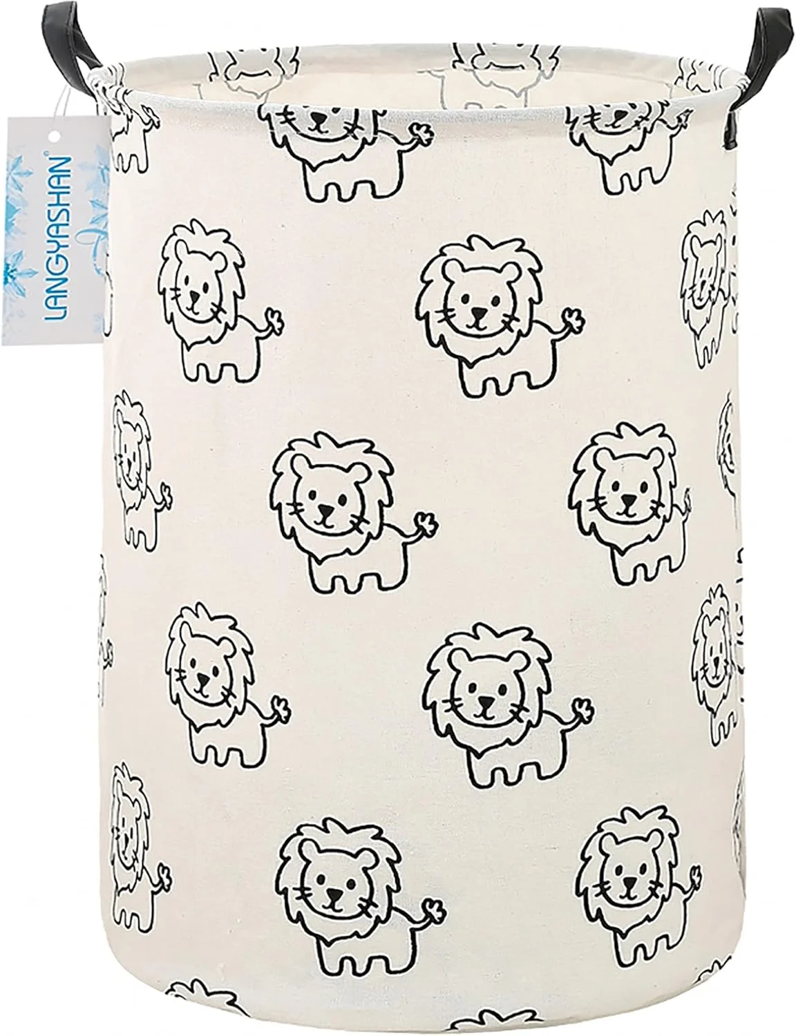 سبد ذخیره سازی LANGYASHAN، سبد سازمان دهنده تاشو پارچه ای برزنتی برای سبد لباس، جعبه اسباب بازی، سبد هدیه، اتاق خواب، لباس، اتاق کودک (شیر)