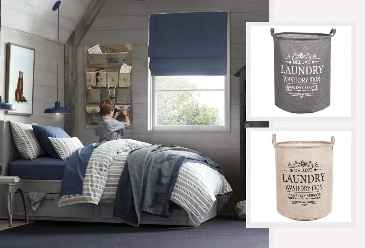 سبد لباس LessMo، بسته 2 عددی، 50 سانتی متری، سبد ذخیره سازی تاشو با دستگیره های حمل آسان، پارچه کتانی پنبه ای ضد آب گرد، برای محصولات کودک، اسباب بازی ها، سبد اتاق خواب (CHUNSE، ضخیم 50 سانتی متر / بزرگ)