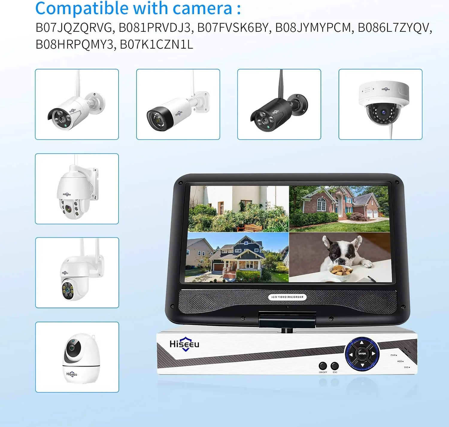 دستگاه ضبط ویدیویی شبکه بی سیم Hiseeu بدون هارد دیسک با ال سی دی 10 اینچی، NVR وای فای بی سیم 10 کاناله، مناطق تشخیص حرکت، ضبط 24/7، سازگار با دوربین بی سیم Eseecloud 5MP/3MP/1080P دستگاه ضبط ویدیویی شبکه بی سیم Hiseeu بدون هارد دیسک با ال سی دی 10 اینچی، NVR وای فای بی سیم 10 کاناله، مناطق تشخیص حرکت، ضبط 24/7، سازگار با دوربین بی سیم Eseecloud 5MP/3MP/1080P