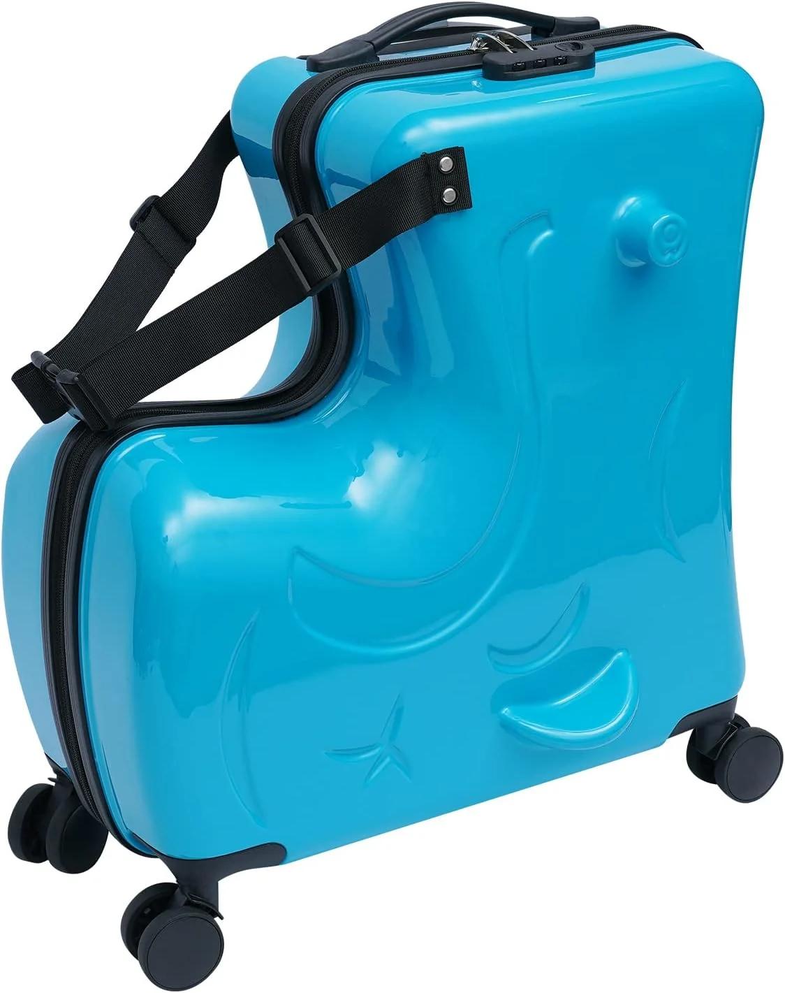 CNCEST 20"/24" Kid's Ride-on Travel Suitcase,Rolling Luggage with Wheels Carry Trolley Luggage with Password Lock,Children's Ride On Trolley Luggage for Children's Day Gift,Festival Gift, 20” Blue,
