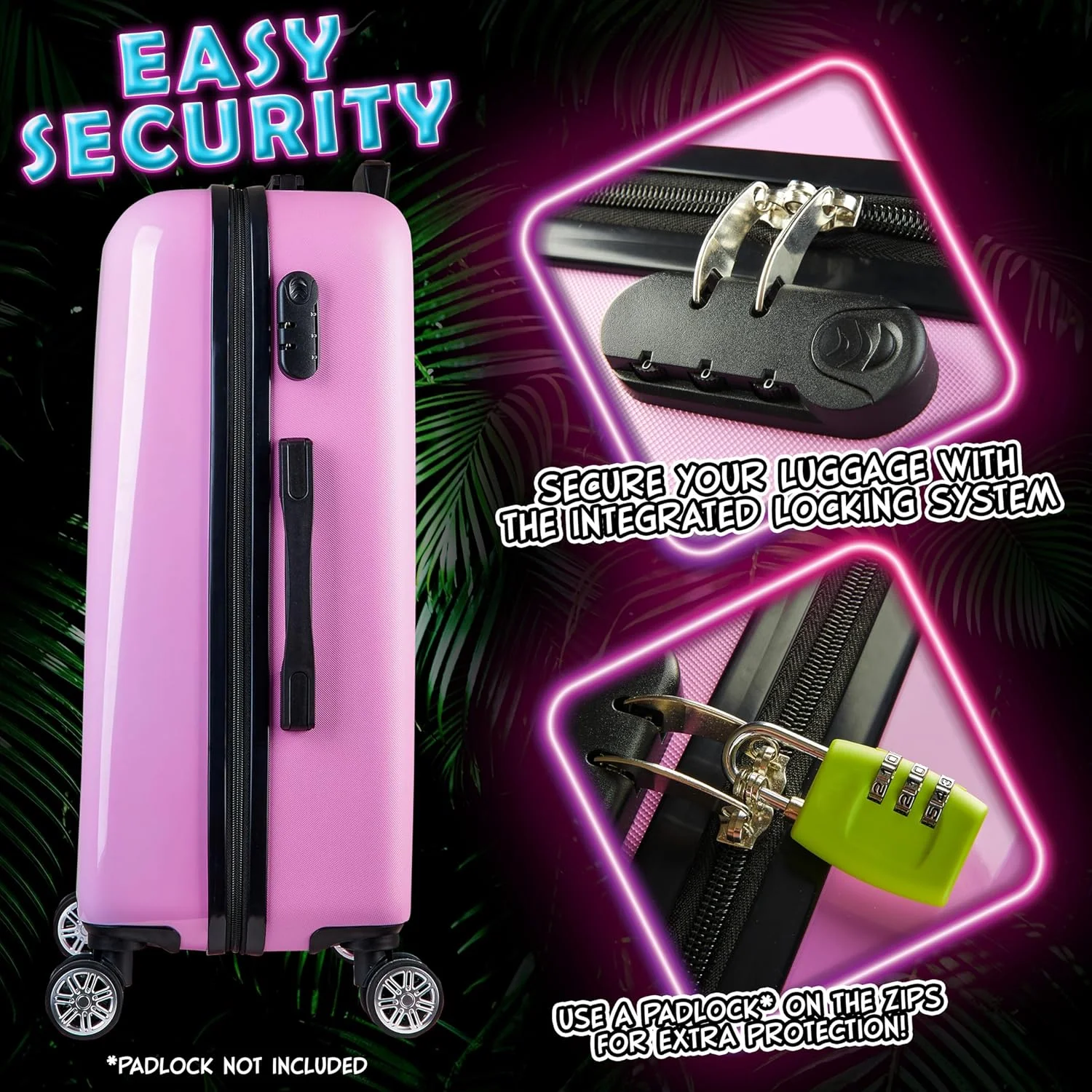 چمدان سخت پوسته دیزنی استیچ، 66.5 x 45.5 x 25.5 سانتی متر، ظرفیت 50 لیتر، قفل ترکیبی 4 چرخ - لوازم ضروری سفر (M/66.5cm - 50L، صورتی)