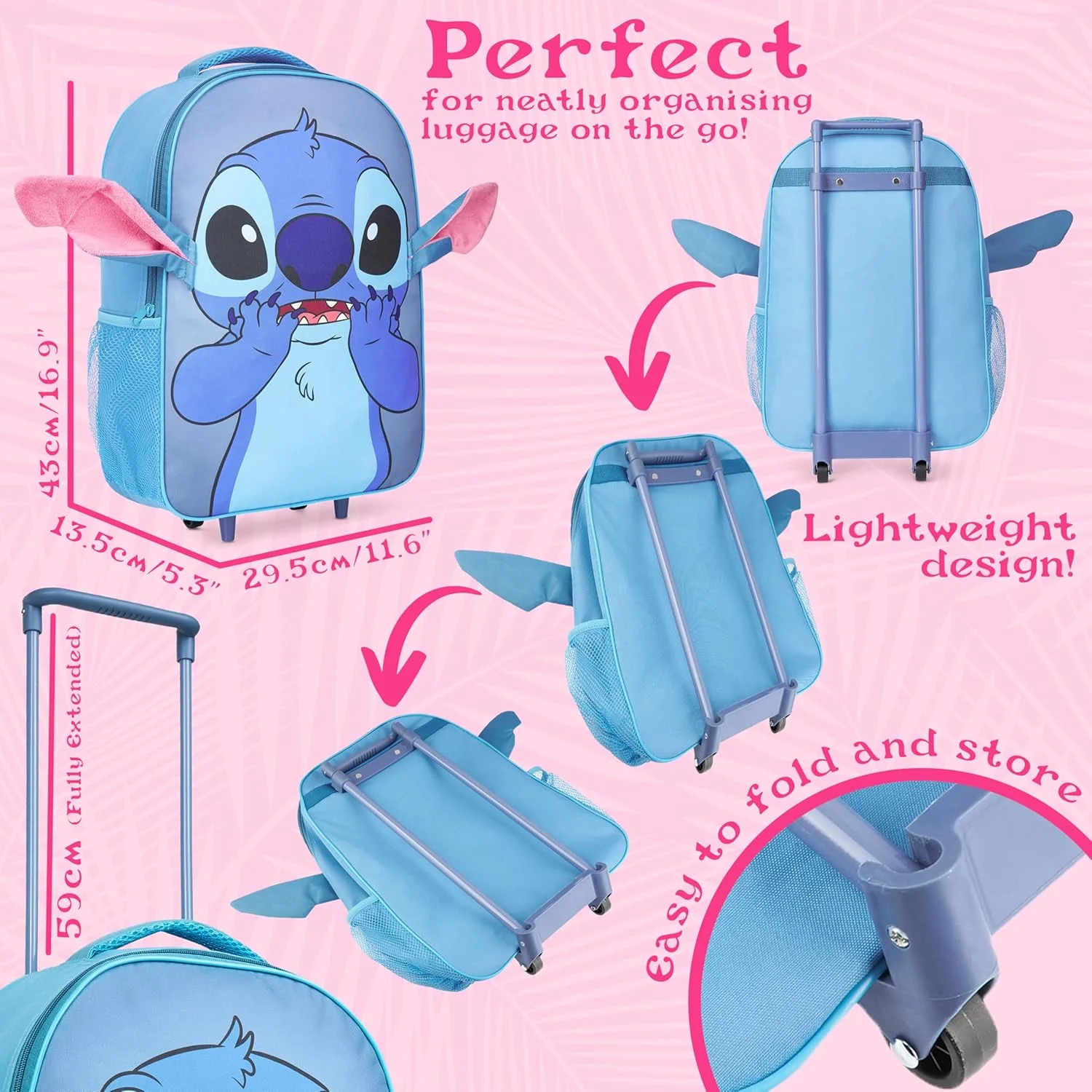 چمدان چرخدار تاشو کودکانه دیزنی استیچ، کیف ترولی، چمدان دستی کابین، وسایل ضروری مسافرتی تعطیلات، سفرهای شبانه، 43x30x14 سانتی متر چمدان چرخدار تاشو کودکانه دیزنی استیچ، کیف ترولی، چمدان دستی کابین، وسایل ضروری مسافرتی تعطیلات، سفرهای شبانه، 43x30x14 سانتی متر