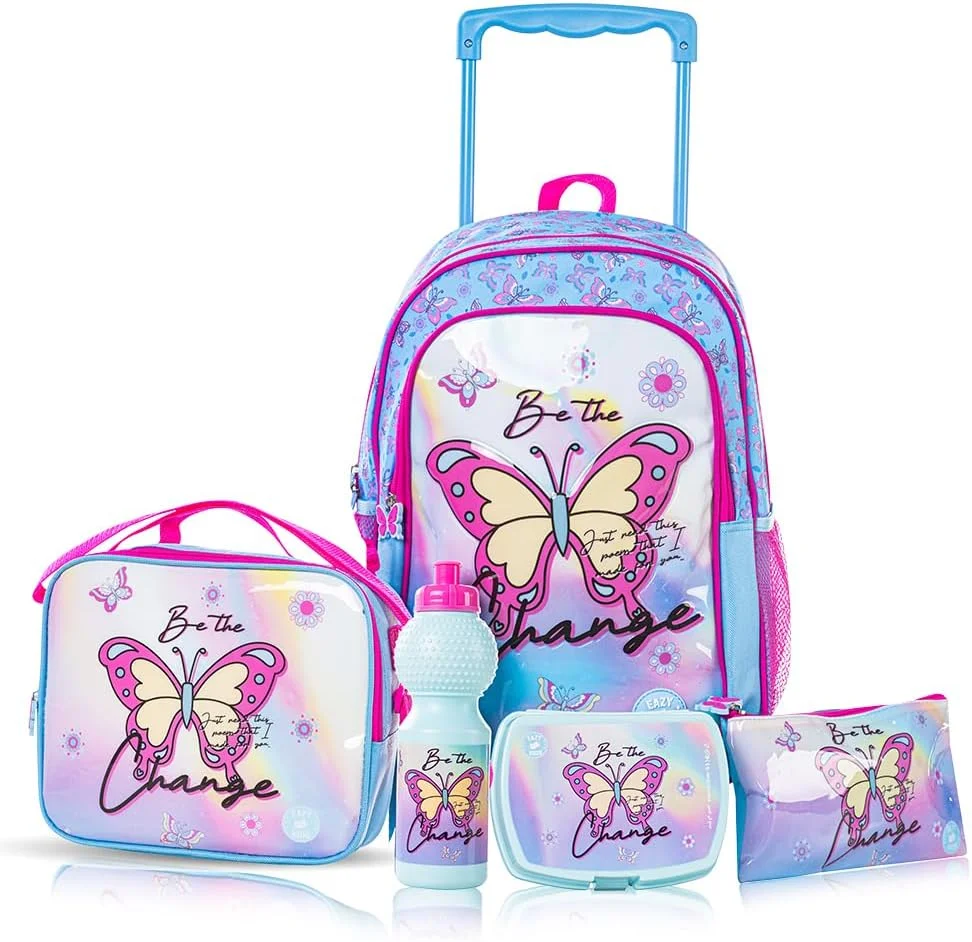 مجموعه 5 تکه کیف مدرسه ترولی ایزی کیدز 16 اینچ - طرح پروانه