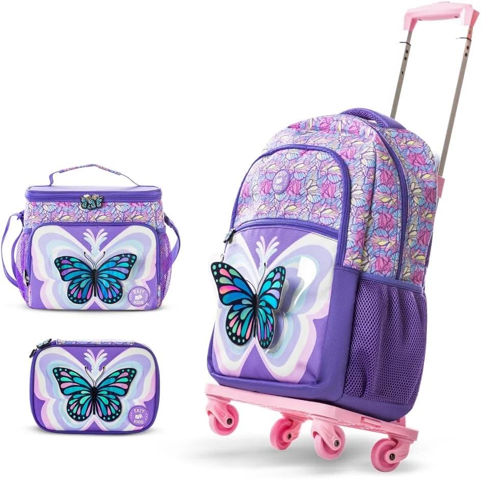 مجموعه 4 تکه کوله پشتی 18 اینچی ایزی کیدز با ترولی 4 چرخ، کیف غذا و جامدادی - پروانه سه بعدی بنفش مجموعه 4 تکه کوله پشتی 18 اینچی ایزی کیدز با ترولی 4 چرخ، کیف غذا و جامدادی - پروانه سه بعدی بنفش