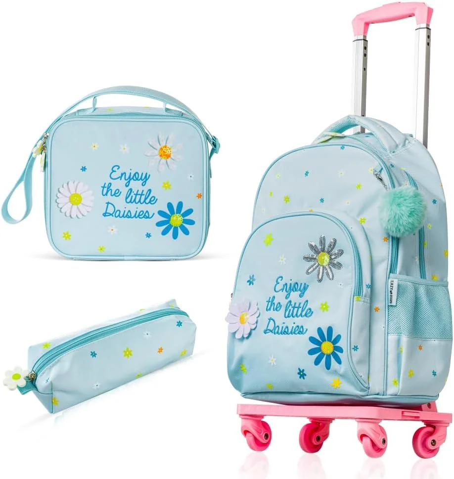 مجموعه کیف مدرسه 4 تکه ایزی کیدز 17 اینچی با ترولی 4 چرخ، کیف ناهار و جامدادی - طرح گل آفتابگردان سبز مجموعه کیف مدرسه 4 تکه ایزی کیدز 17 اینچی با ترولی 4 چرخ، کیف ناهار و جامدادی - طرح گل آفتابگردان سبز