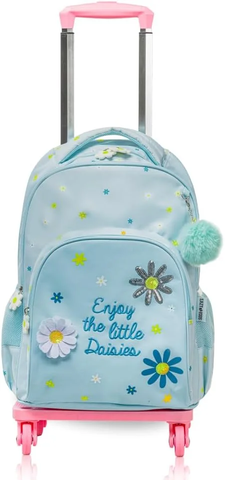 مجموعه کیف مدرسه 4 تکه ایزی کیدز 17 اینچی با ترولی 4 چرخ، کیف ناهار و جامدادی - طرح گل آفتابگردان سبز