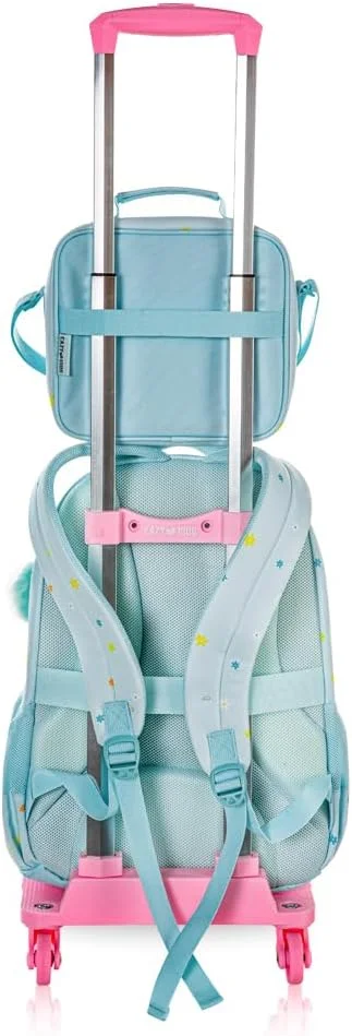 مجموعه کیف مدرسه 4 تکه ایزی کیدز 17 اینچی با ترولی 4 چرخ، کیف ناهار و جامدادی - طرح گل آفتابگردان سبز