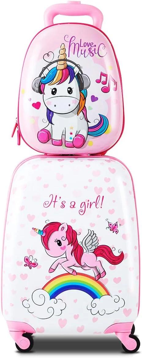 HONEY JOY 2 Pcs Kids Carry On Luggage, Unicorn, 18x11.5x9, Traveling, Unicorn, 18x11.5x9, Traveling